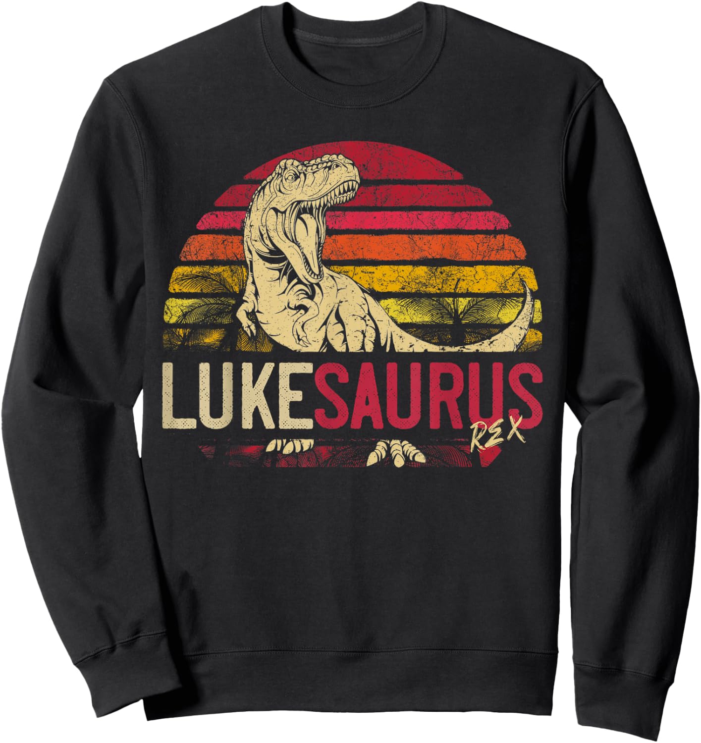 Luke Saurus Funny Personalized Dinosaur T Rex Name Boys Gift Sweatshirt - Sweatshirt | Black