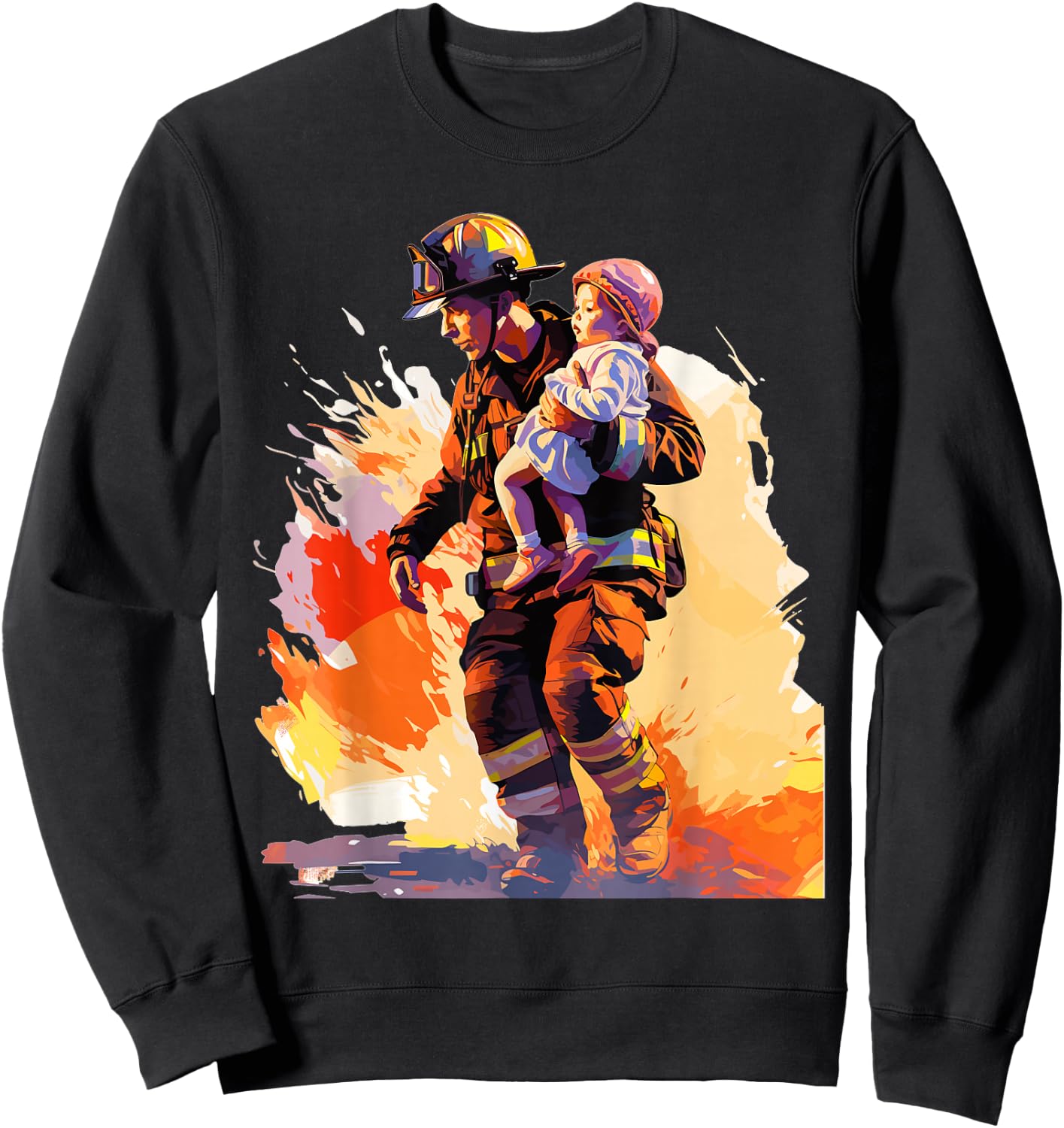 Firefighter Saving A Child - Firefighter & Fireman Sweatshirt - Sweatshirt | Black