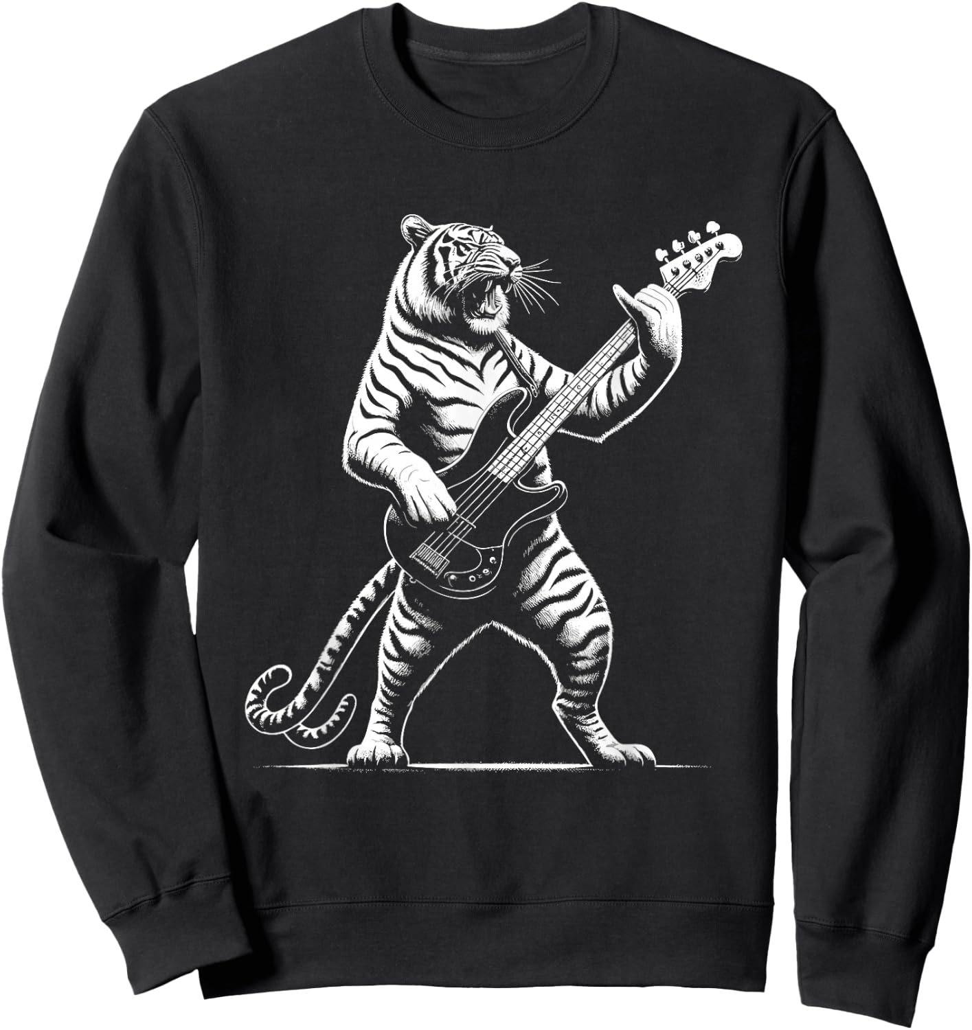 Rock n Roll Tiger Playing Guitar Funny Tiger Sweatshirt - Sweatshirt | Black