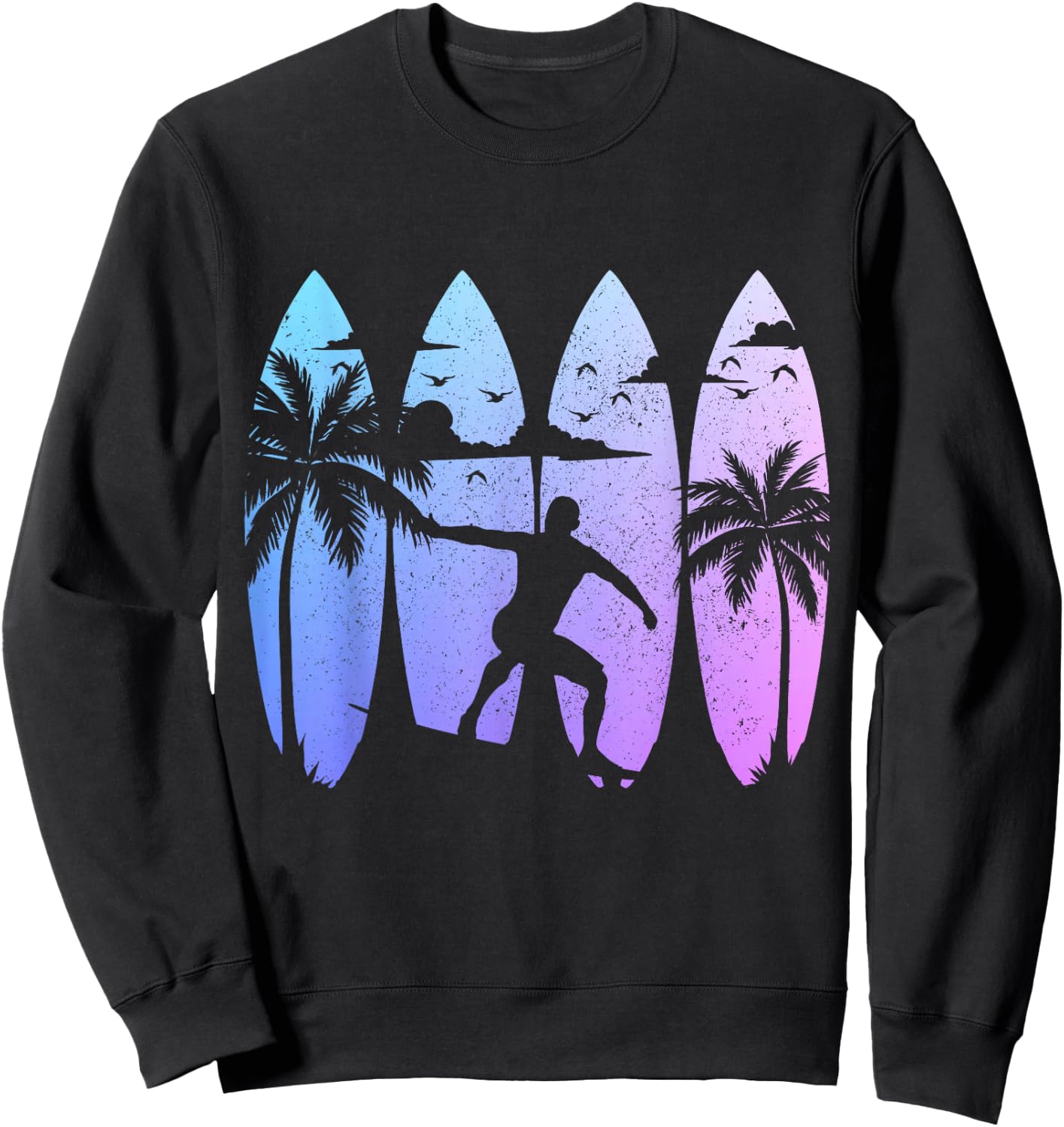 Surfer Surfboard Vintage Surfing Beach Summer Surf Sweatshirt - Sweatshirt | Black