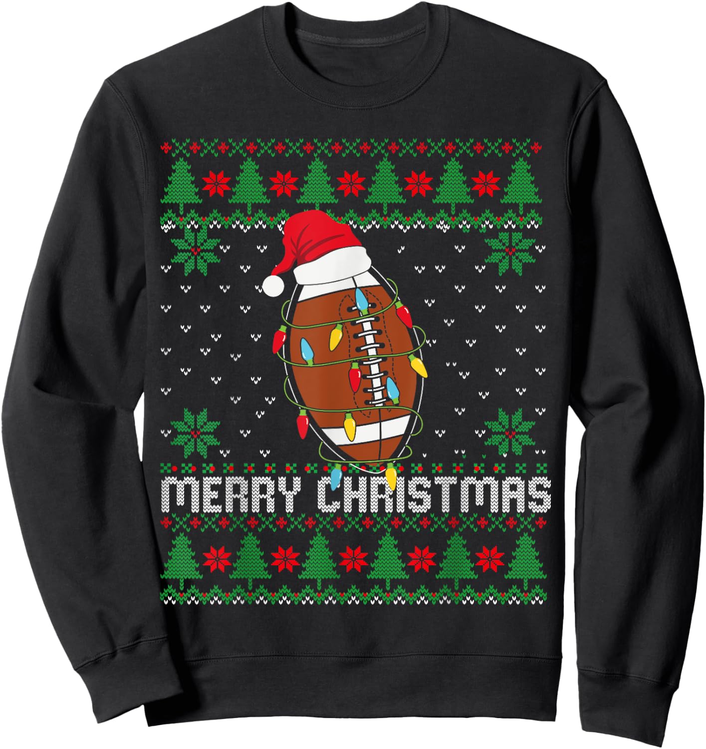 This is My Christmas Pjamama Football With Santa Hat Xmas Sweatshirt - Sweatshirt | Black