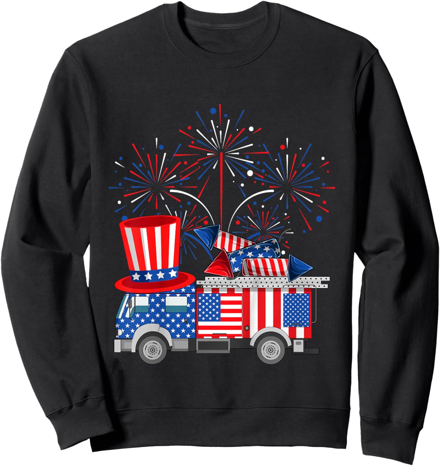 Kids Fire Truck Funny 4th of July Firefighter Kids Boys Firetruck Sweatshirt - Sweatshirt | Black