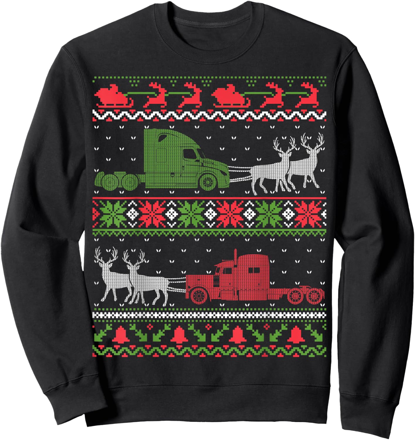 Semi Truck Driver - Truckers Ugly Christmas Sweater Sweatshirt - Sweatshirt | Black
