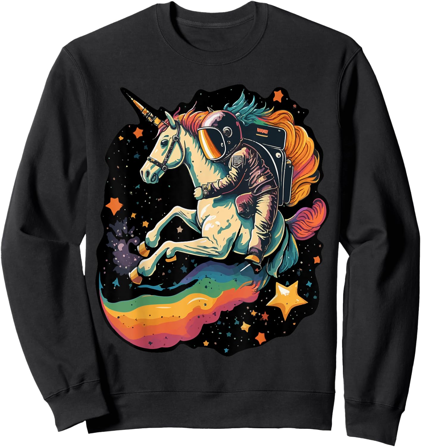 Cool Astronaut Spaceman Riding A Rainbow Unicorn In Space Sweatshirt - Sweatshirt | Black