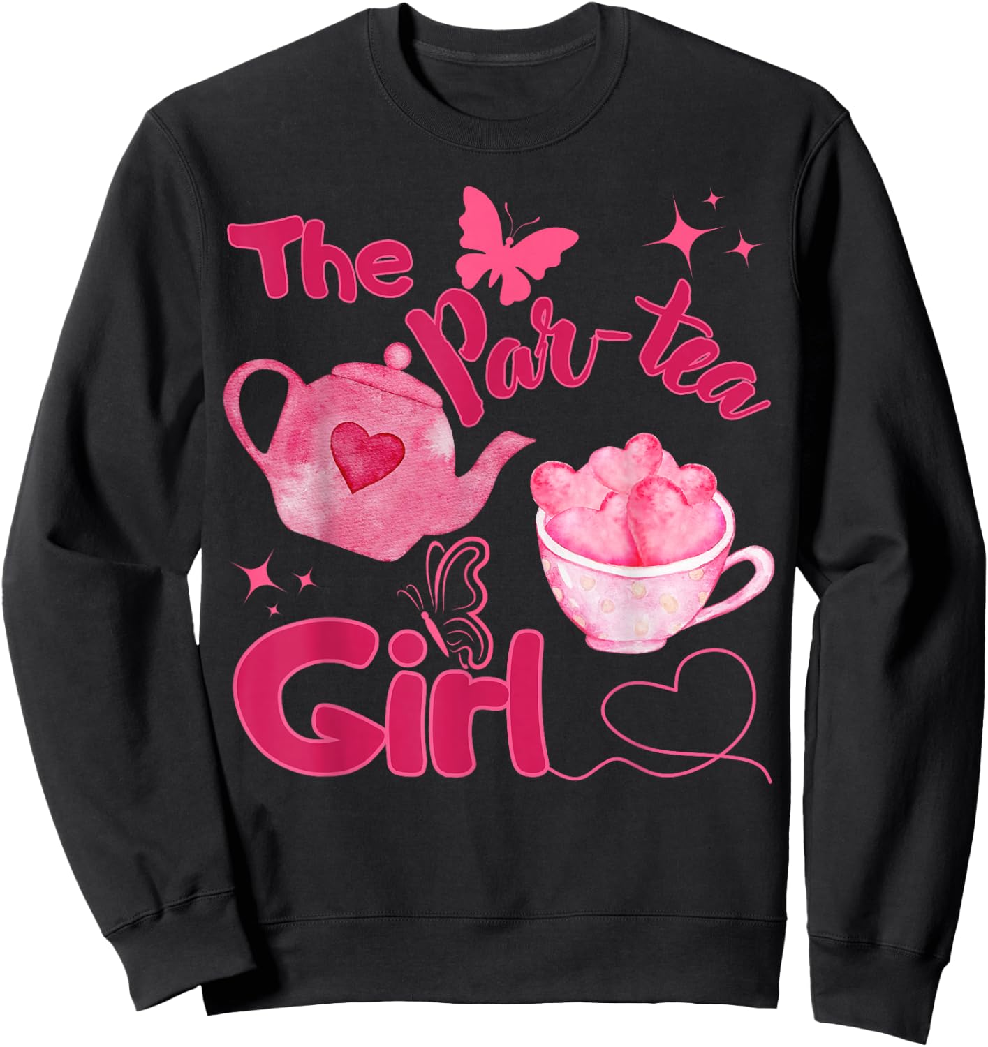 Par-tea Girl 2nd Birthday Teapot Tea for Two Bday Party Sweatshirt - Sweatshirt | Black