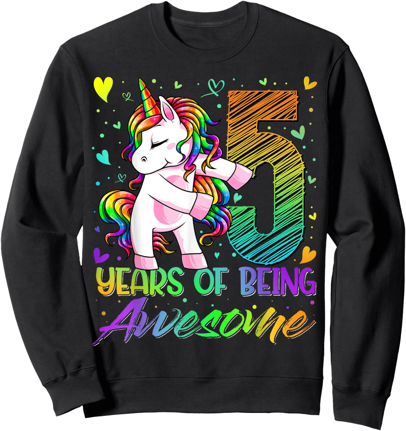 5 Year Old Gifts Unicorn Flossing 5th Birthday Girl Party Sweatshirt - Sweatshirt | Black