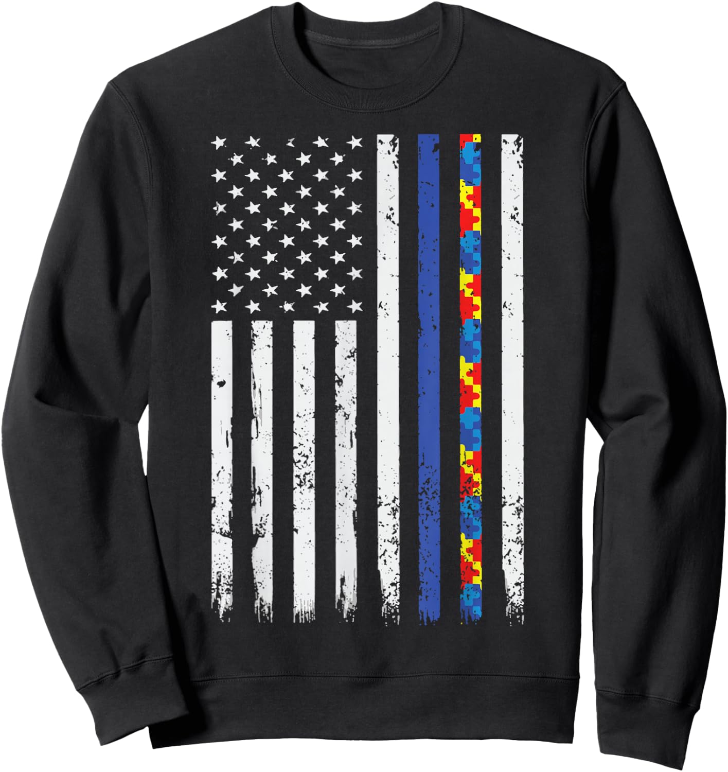 Police Support Autism Awareness Thin Blue Line Autism Flag Sweatshirt - Sweatshirt | Black