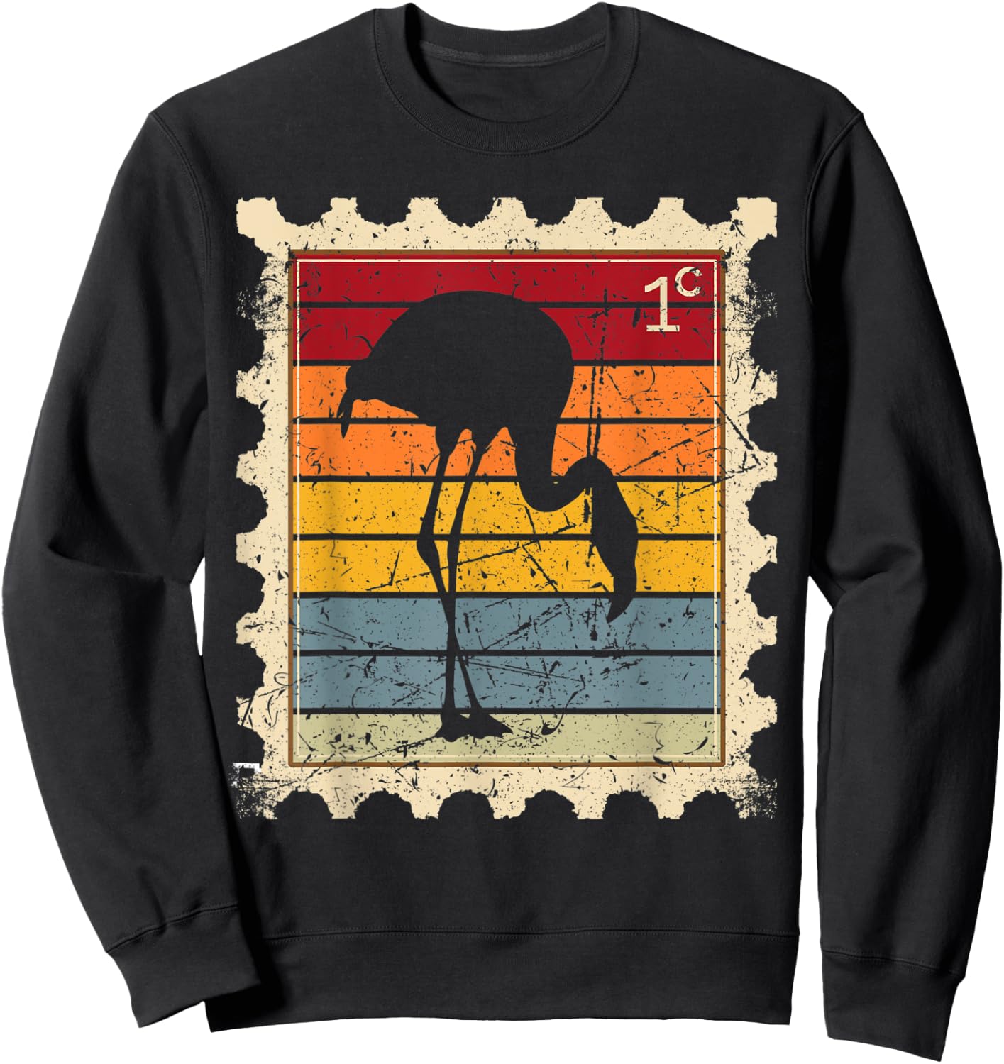 Postage Stamp with a Sunset Flamingo Sweatshirt - Sweatshirt | Black