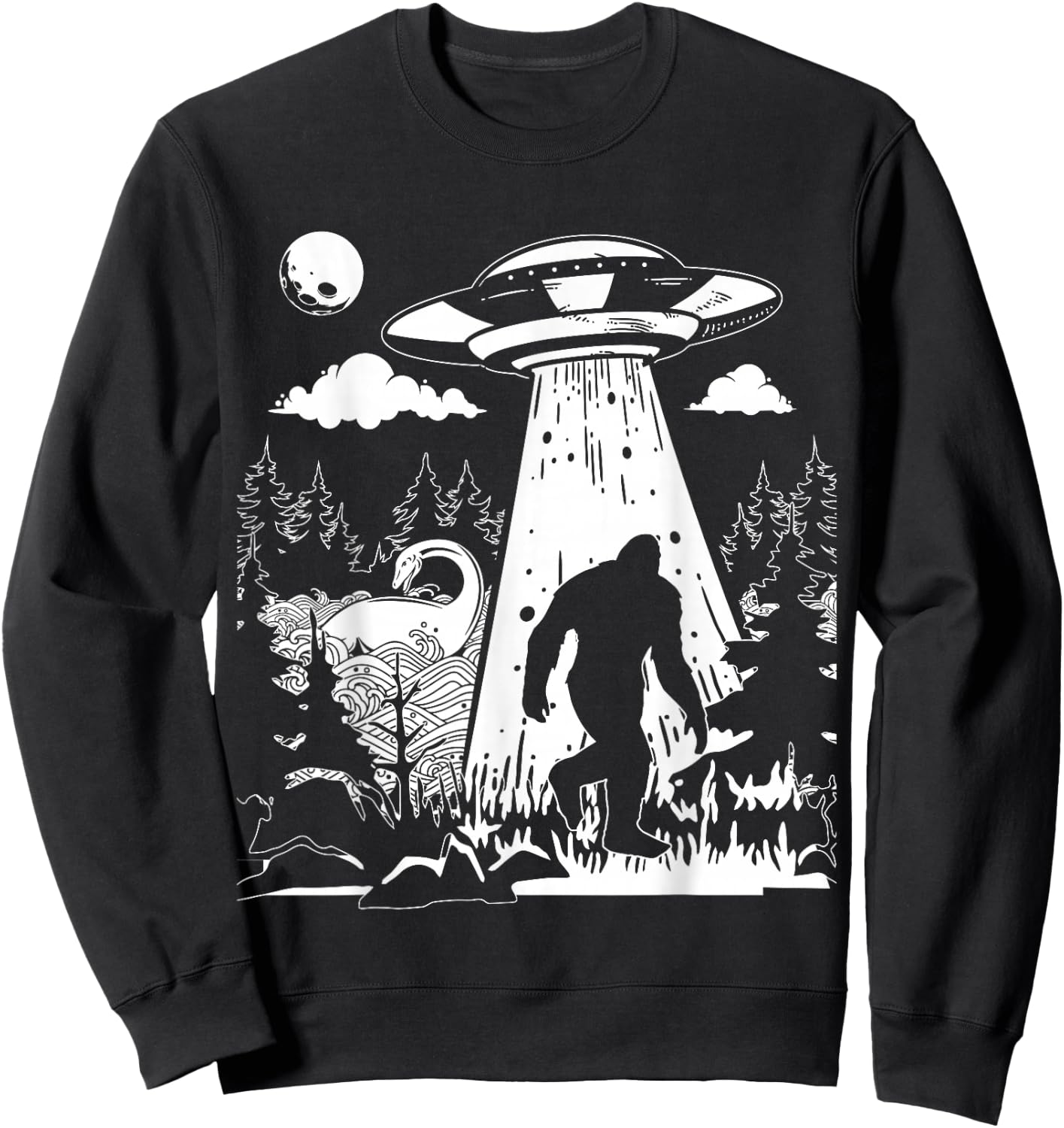 Vintage Alien with Bigfoot & Loch Ness Monster Cryptozoology Sweatshirt - Sweatshirt | Black