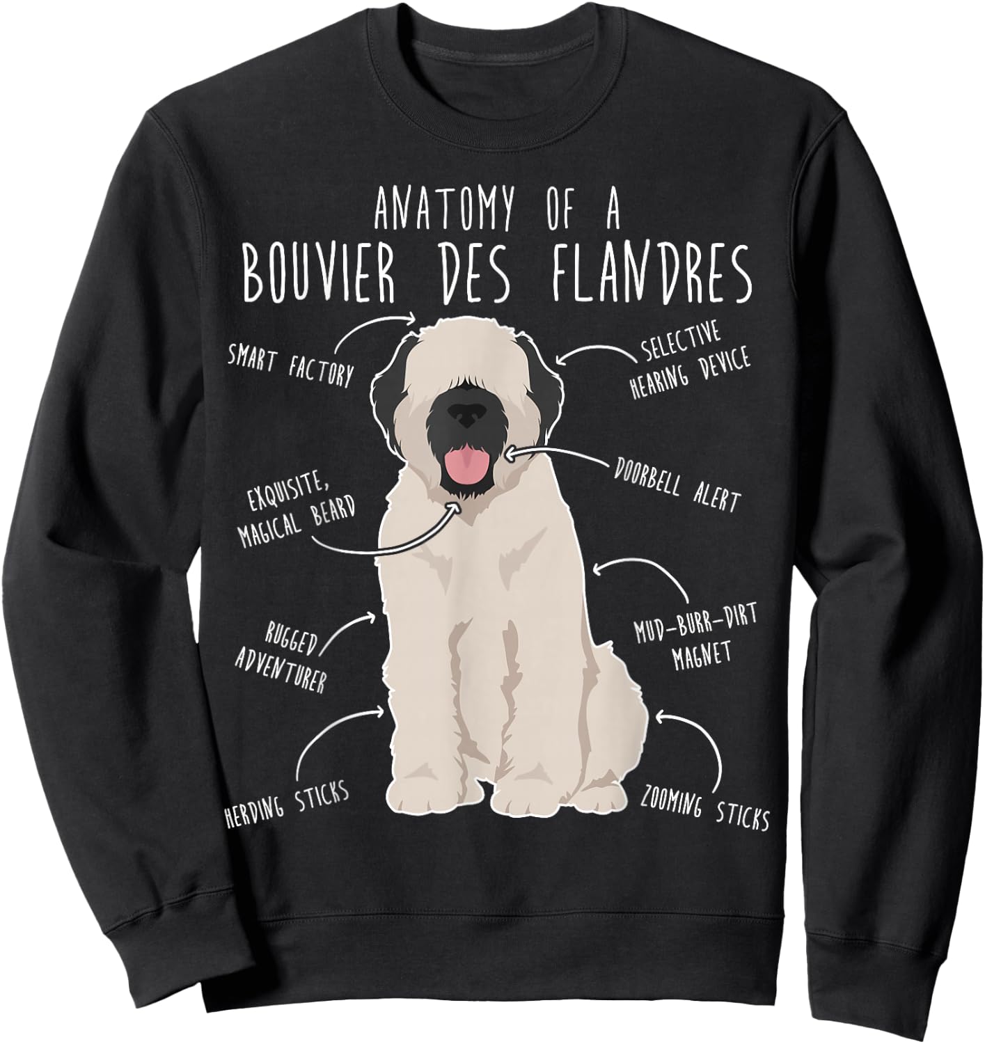 Bouvier Des Flandres Fawn Cream Dog Anatomy, Funny Cute Pet Men Women Kids Sweatshirt - Sweatshirt | Black
