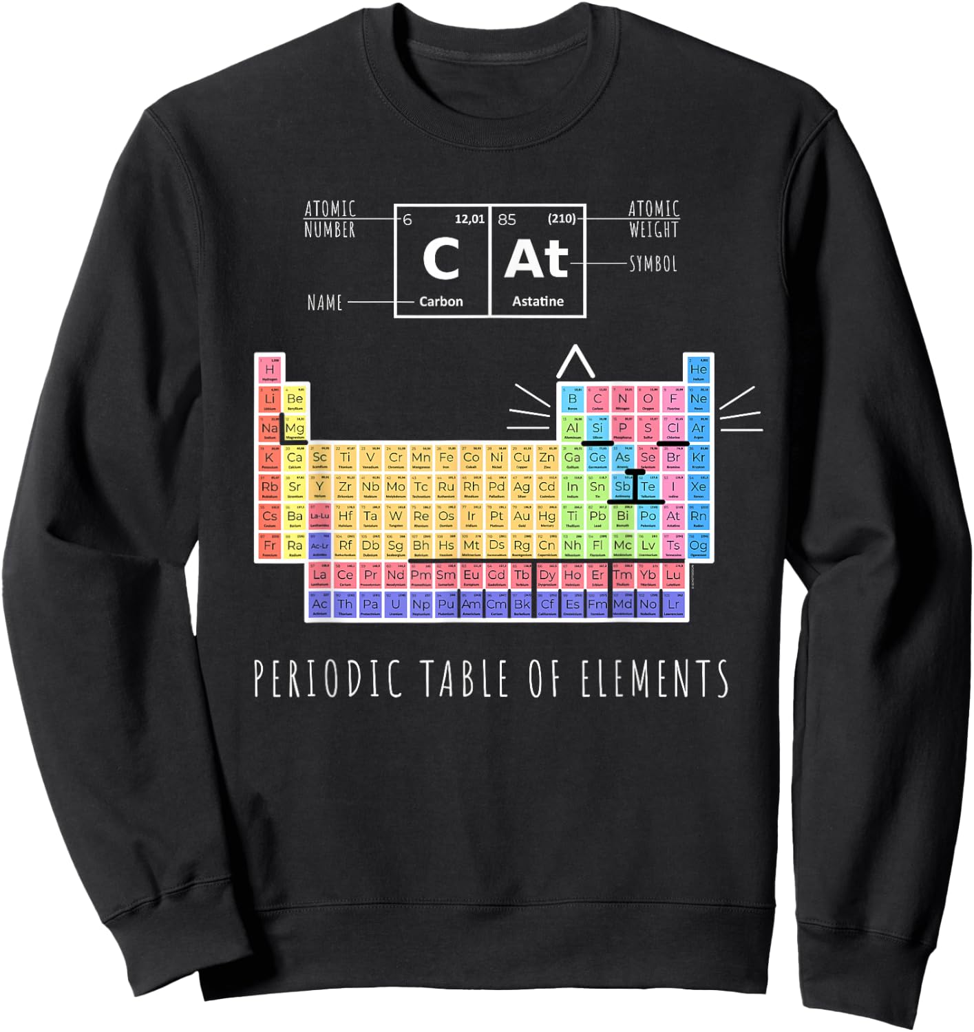 Chemistry Cat, Periodic Table Of Elements Sweatshirt - Sweatshirt | Black