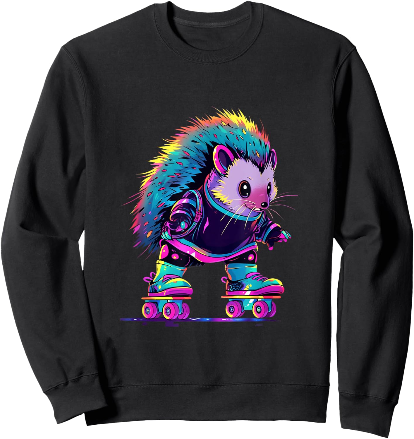 Roller Skating Funny Hedgehog Skater Roller Skates Sweatshirt - Sweatshirt | Black