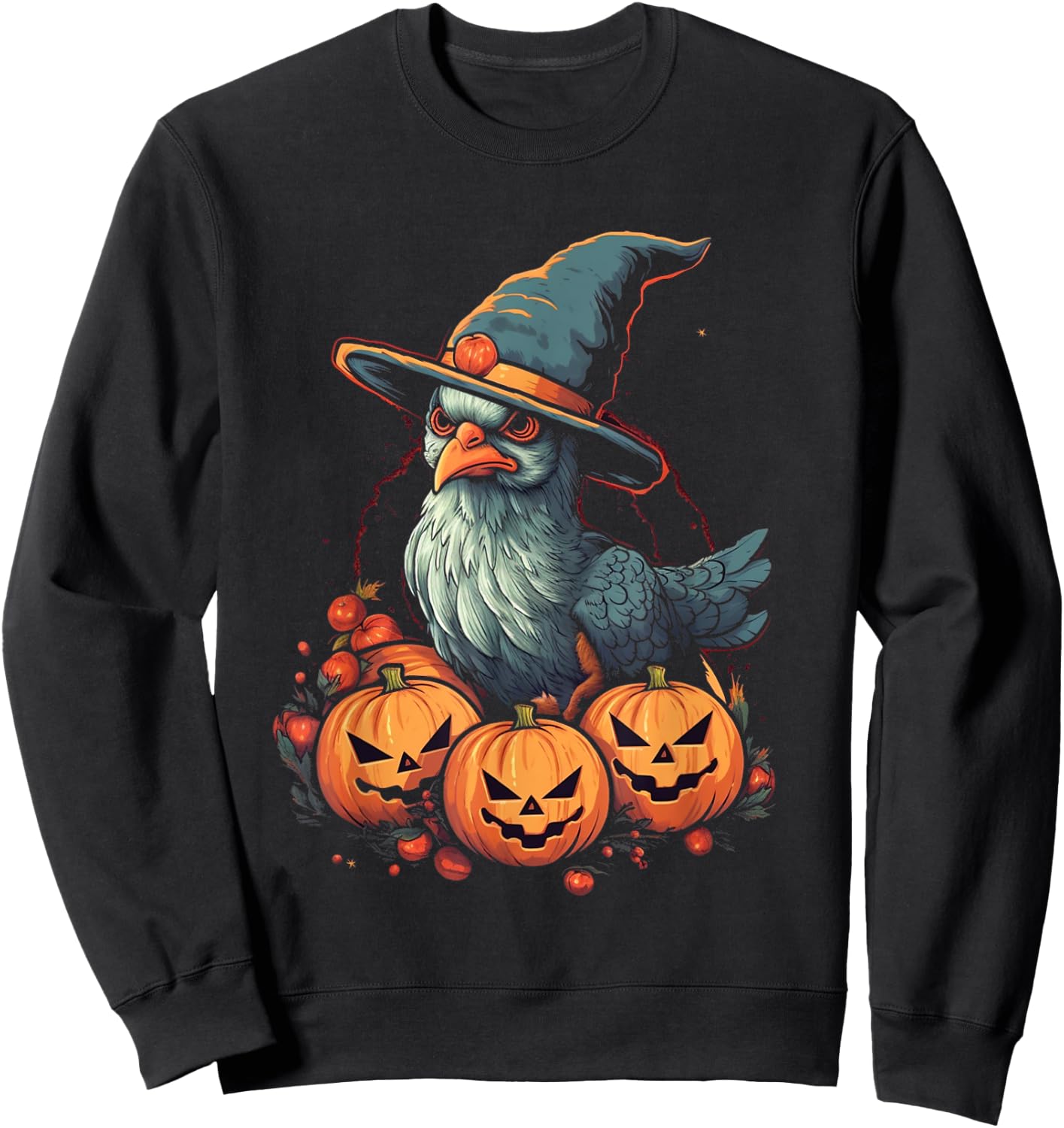 Chicken Witch Halloween Costume Farm Animal Pumpkin Farmer Sweatshirt - Sweatshirt | Black