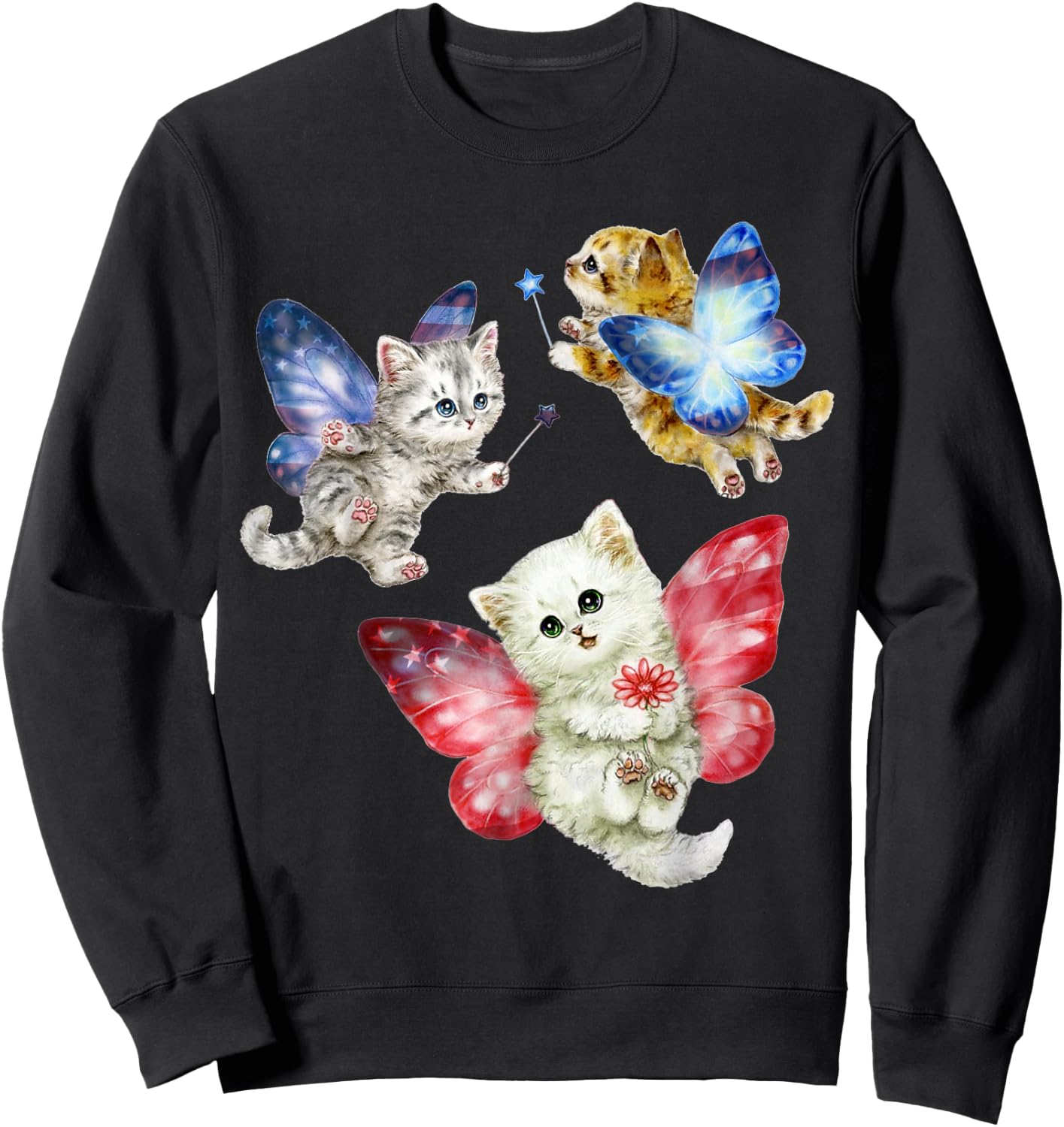 Cat Fly Like A Butterfly Women Girls Kids Sweatshirt - Sweatshirt | Black