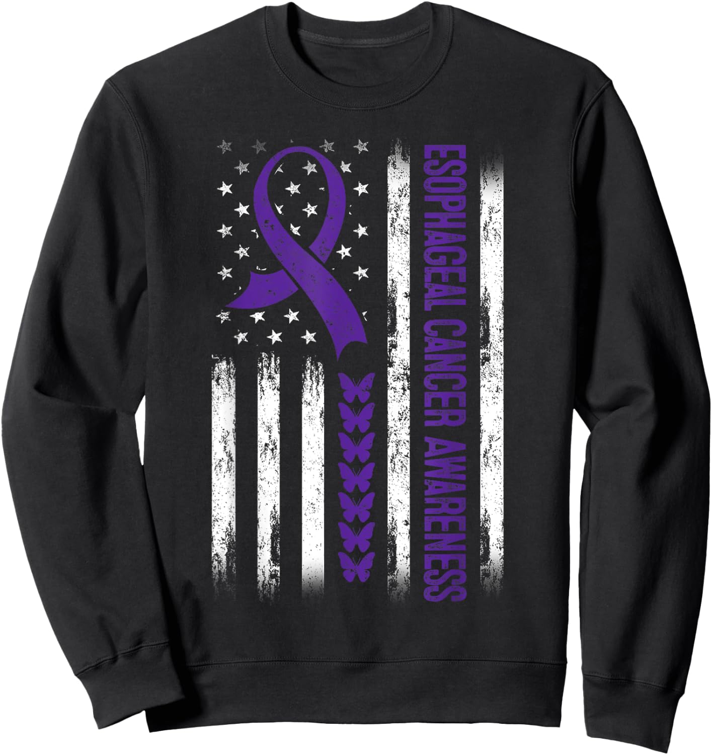 Esophageal cancer Awareness American Flag Kids Men Sweatshirt - Sweatshirt | Black