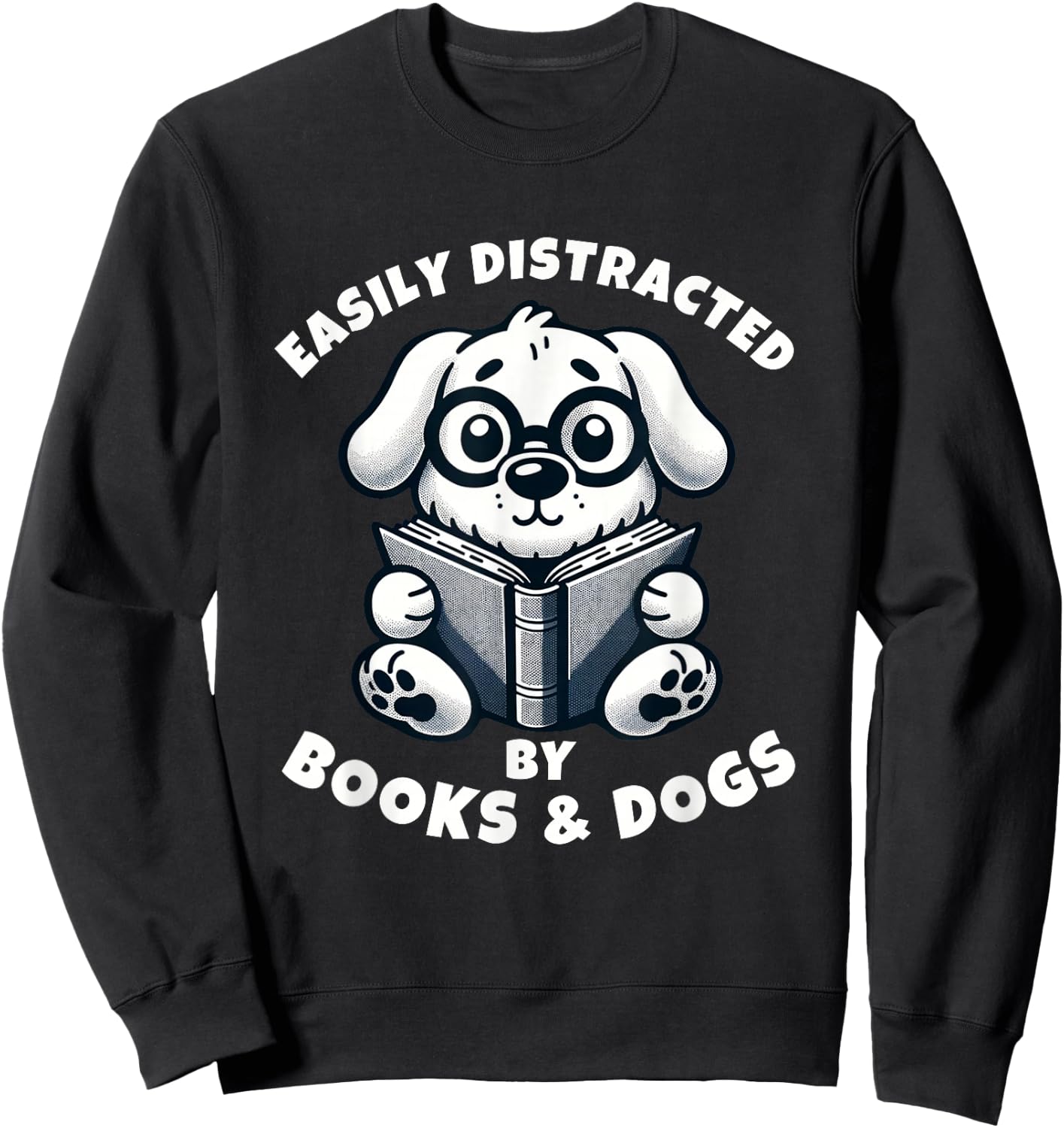 Kids Easily Distracted By Books and Dogs Graphic Reading Sweatshirt - Sweatshirt | Black