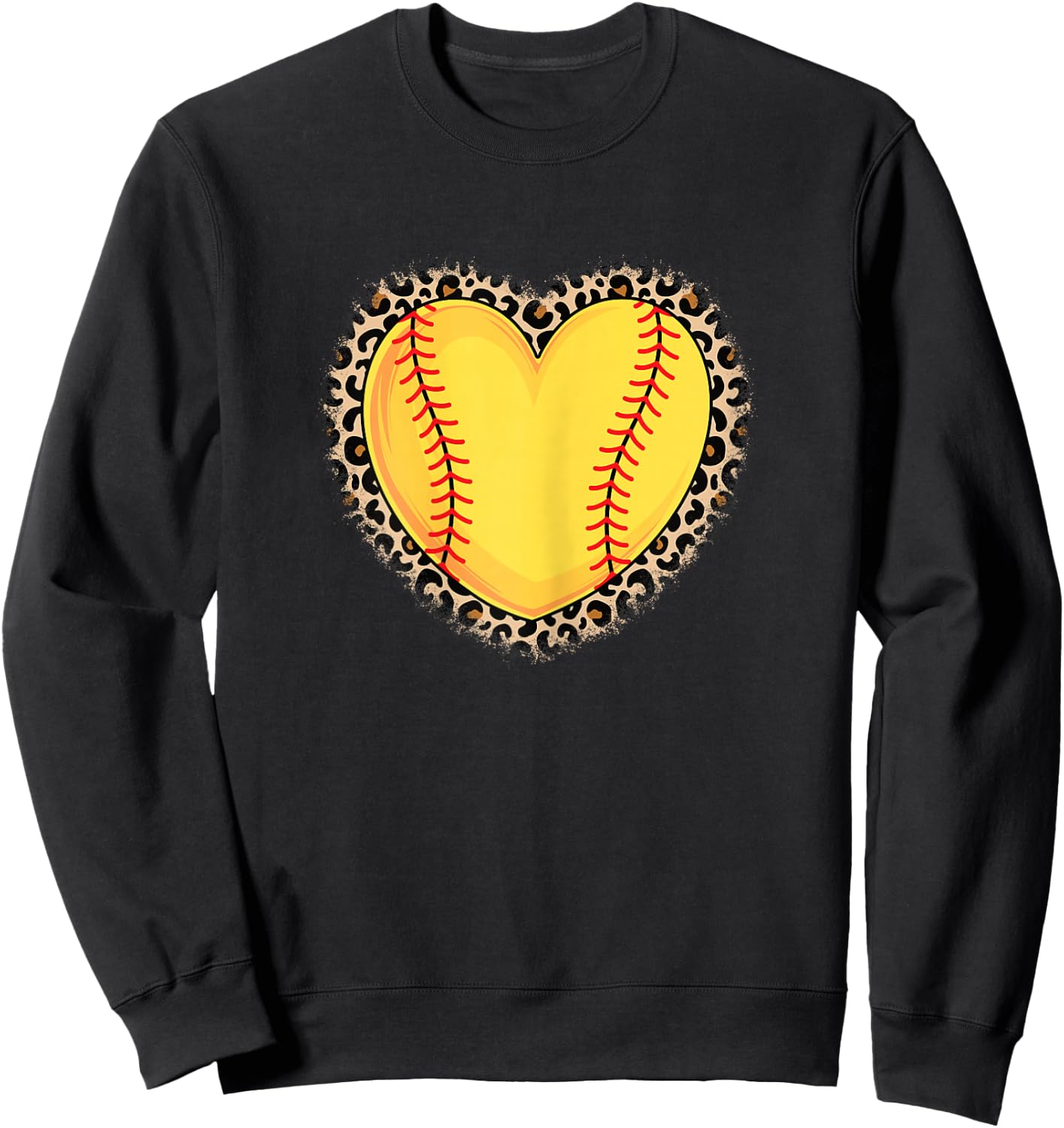 Cute Softball Heart Leopard Print Women Girls Softball Lover Sweatshirt - Sweatshirt | Black