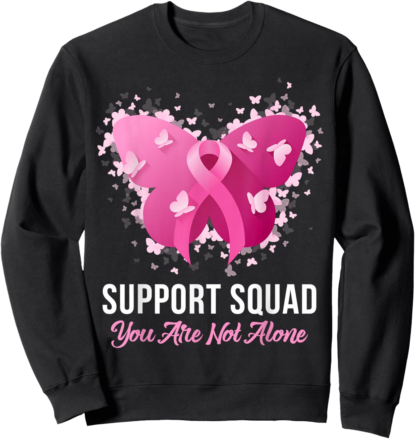 Support Squad Breast Cancer Awareness Pink Ribbon Butterfly Sweatshirt - Sweatshirt | Black