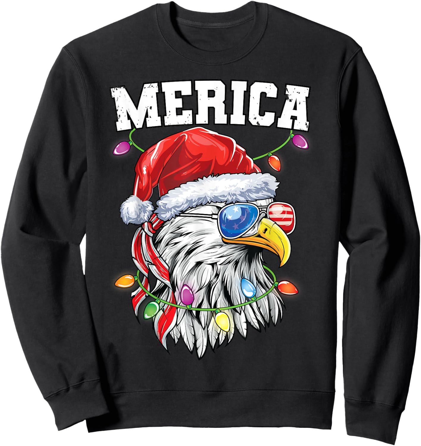 Merica Christmas Shirt Patriotic Veteran Santa Bald Eagle Kids Men Sweatshirt - Sweatshirt | Black