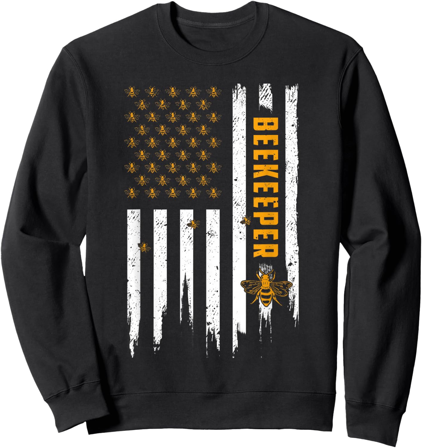 Beekeeping American Flag Honeycomb Honey Bees Beekeeper Sweatshirt - Sweatshirt | Black