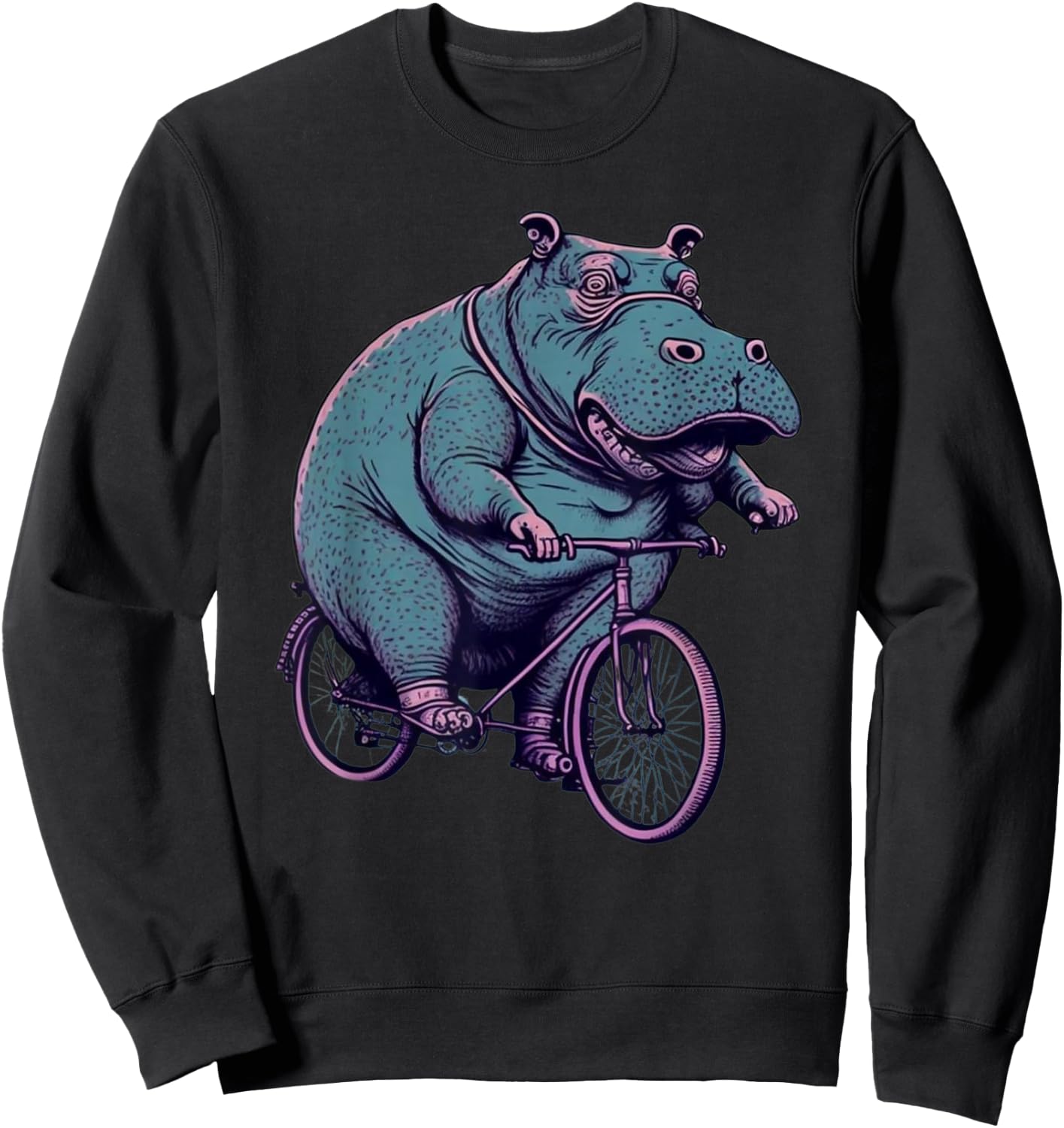 Hippo Cyclist | Hippopotamus Riding a Bike Sweatshirt - Sweatshirt | Black