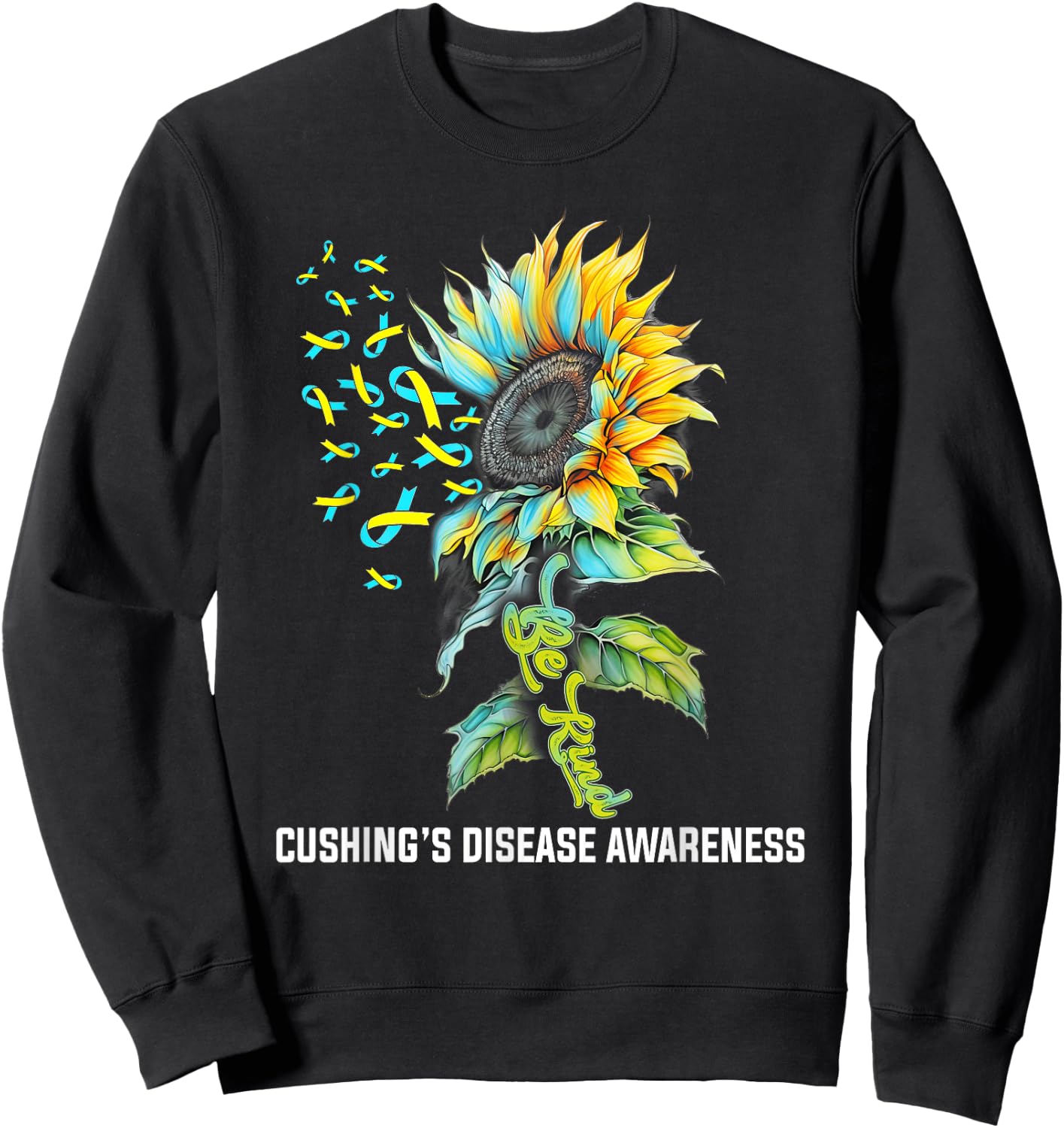 Be Kind Sunflower Cushing's Disease Awareness Sweatshirt - Sweatshirt | Black