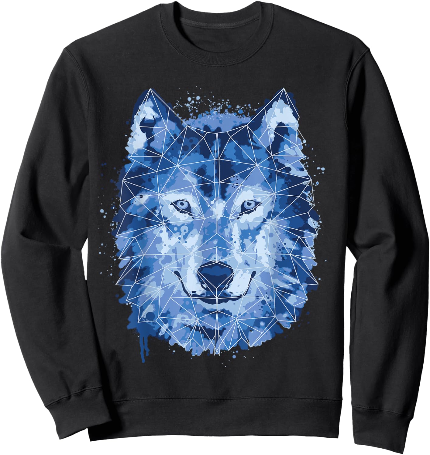 Wolf Animal Blue Watercolor Wolves Polygon Husky Dog Lover Sweatshirt - Sweatshirt | Black