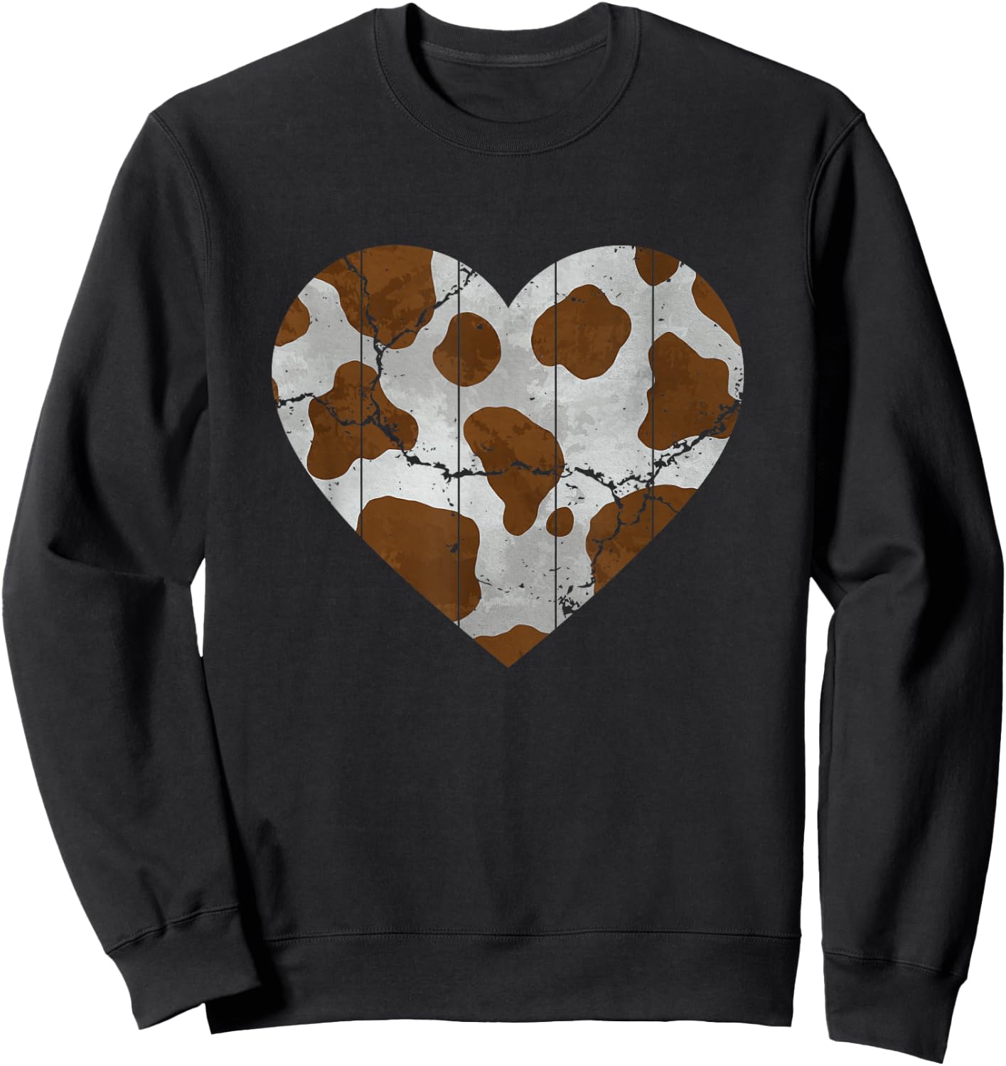 Brown Cow Pattern Heart Lovers of Farm Animals Sweatshirt - Sweatshirt | Black