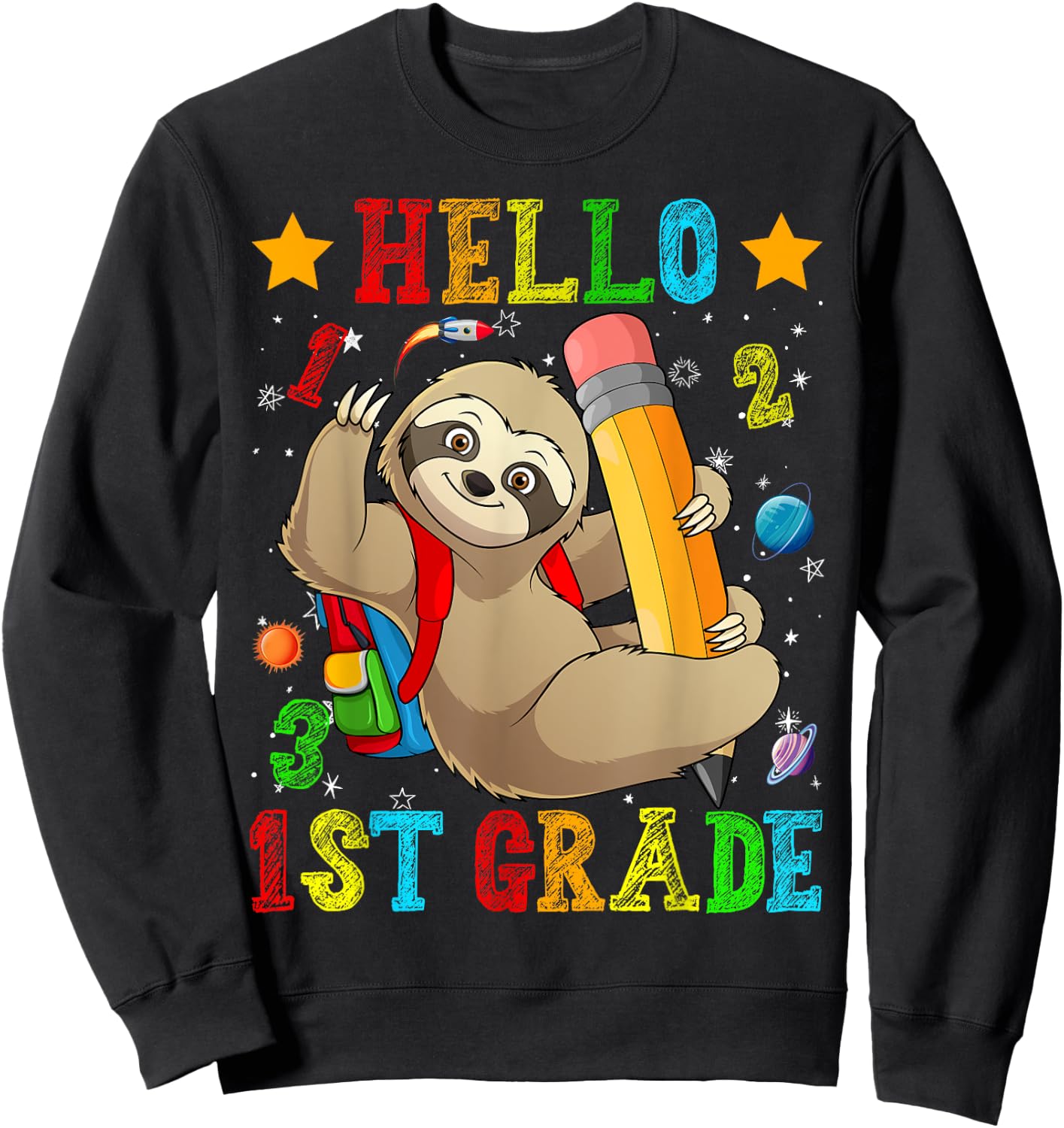Cute Hello 1st Grade Sloth Animal Back To School Kids Girls Sweatshirt - Sweatshirt | Black