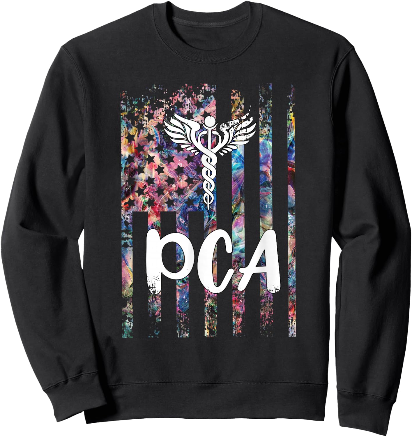 PCA American Flag Patient Care Assistant PCA Nurse Sweatshirt - Sweatshirt | Black