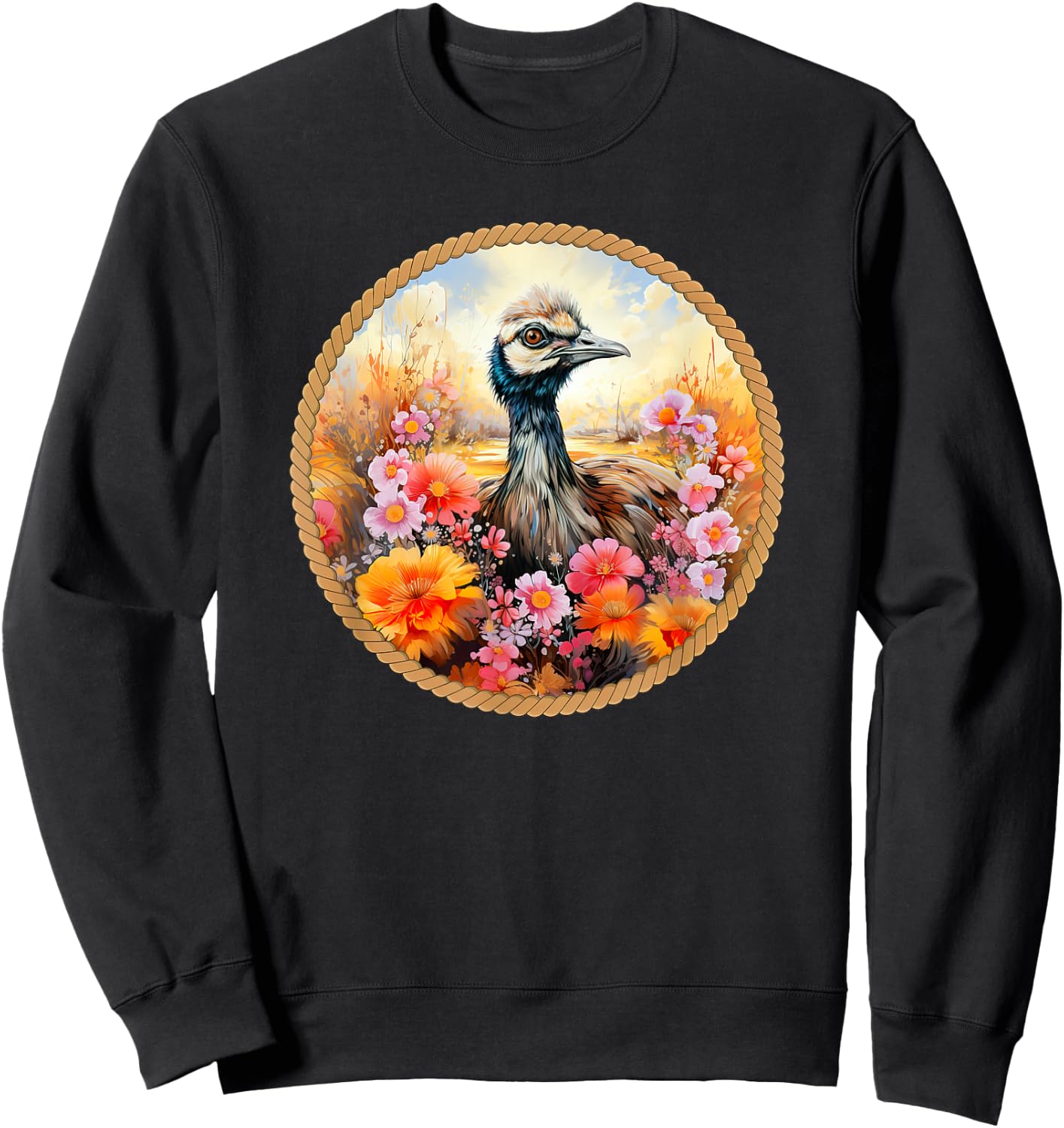 Cute Emu sitting in the meadow surrounded by flowers Sweatshirt - Sweatshirt | Black