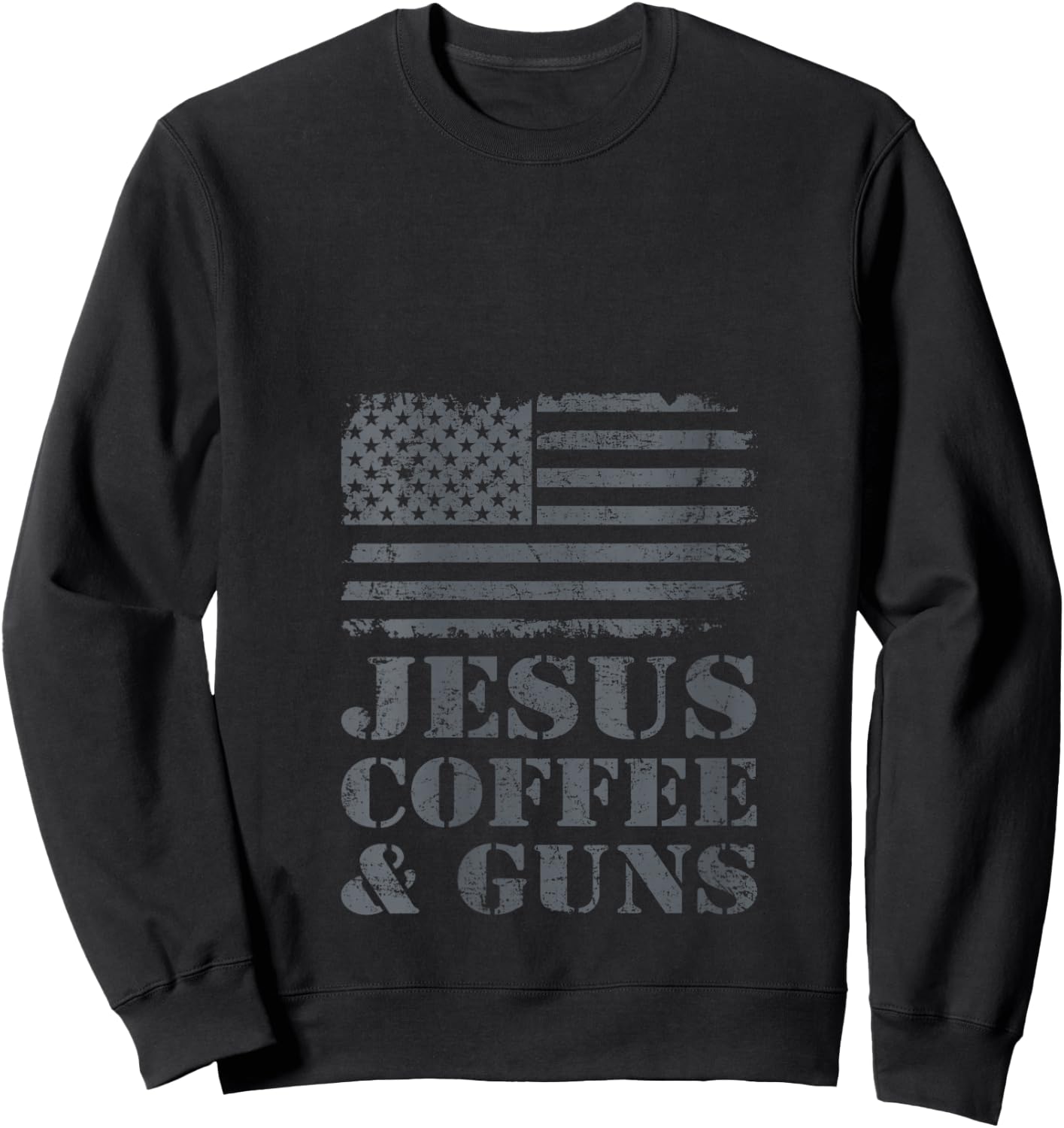 Jesus Coffee & Guns - Funny Christian Pro Gun USA Flag V-Neck Sweatshirt - Sweatshirt | Black
