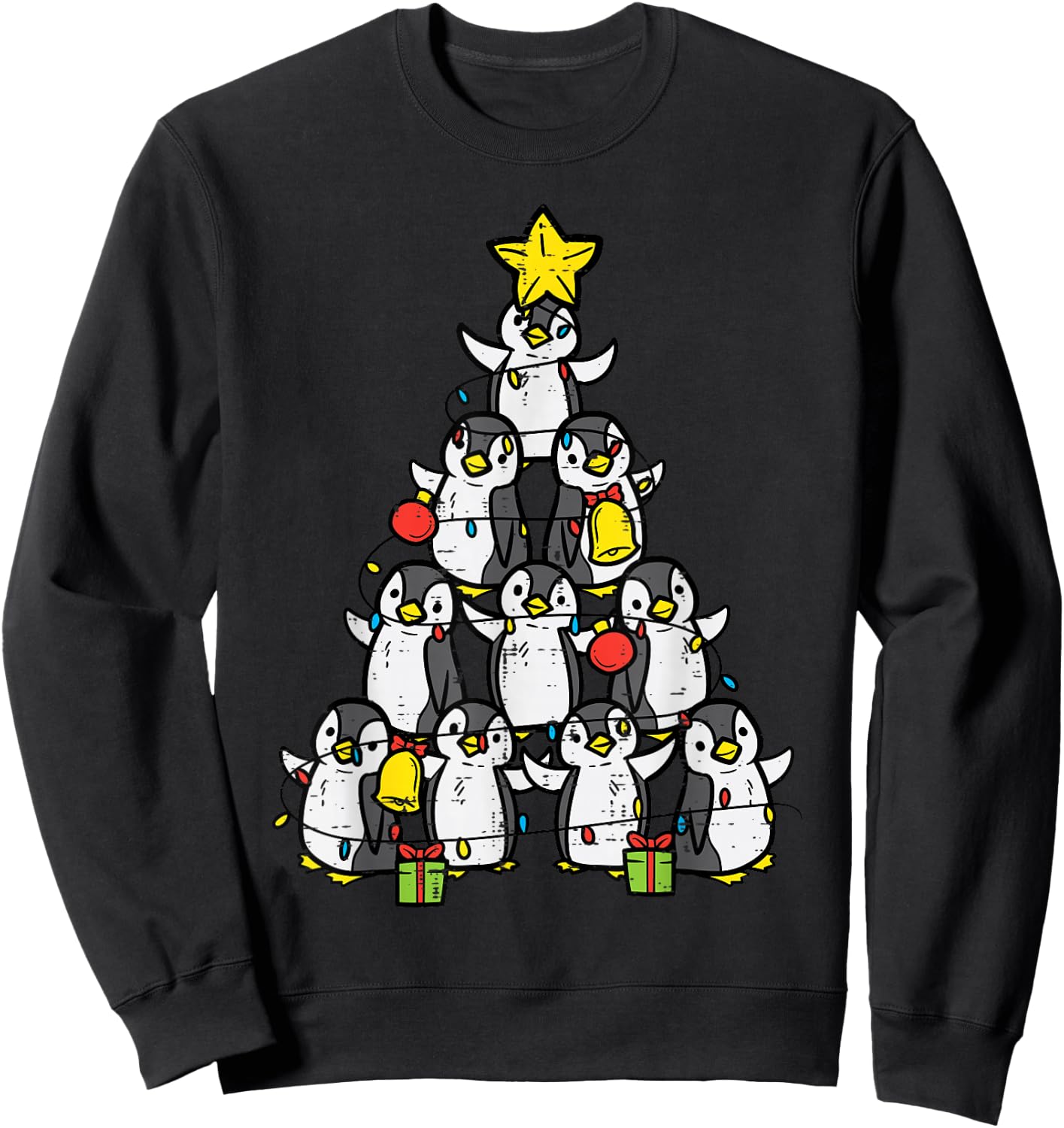 Penguin Christmas Tree Cute Xmas Women Girls Sweatshirt - Sweatshirt | Black