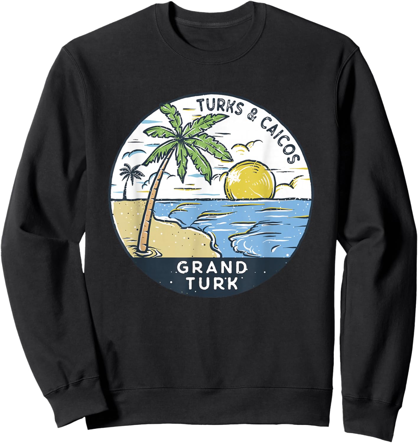 Grand Turk Turks and Caicos Illustrated Ocean Vintage Sweatshirt - Sweatshirt | Black