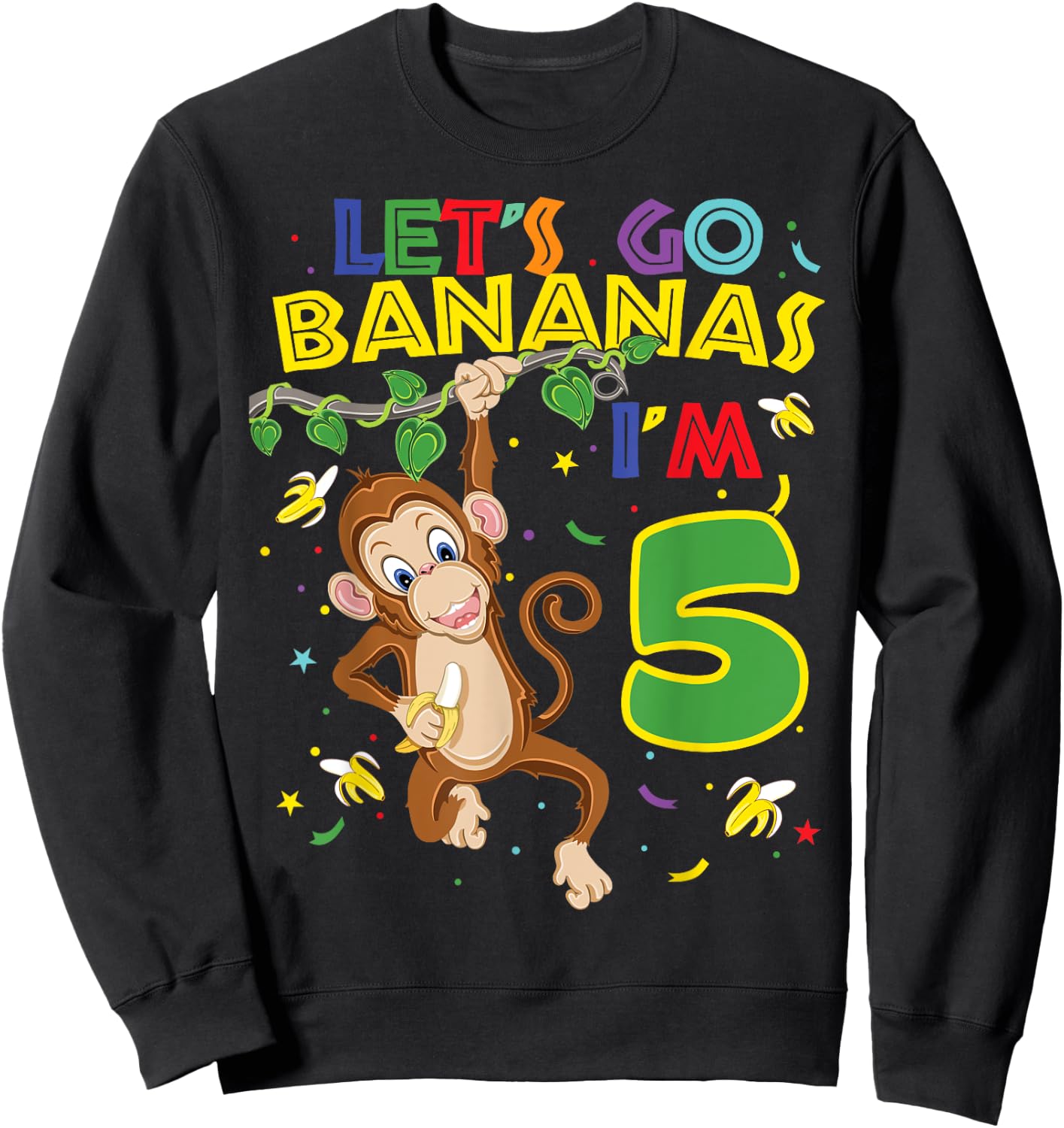 Kids Monkey 5th Birthday Zoo Let's Go Bananas I'm 5 Sweatshirt - Sweatshirt | Black