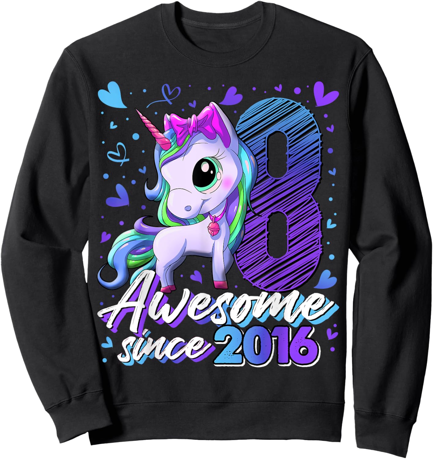 8 Years Old Flossing Unicorn Gifts 8th Birthday Girl Party Sweatshirt - Sweatshirt | Black