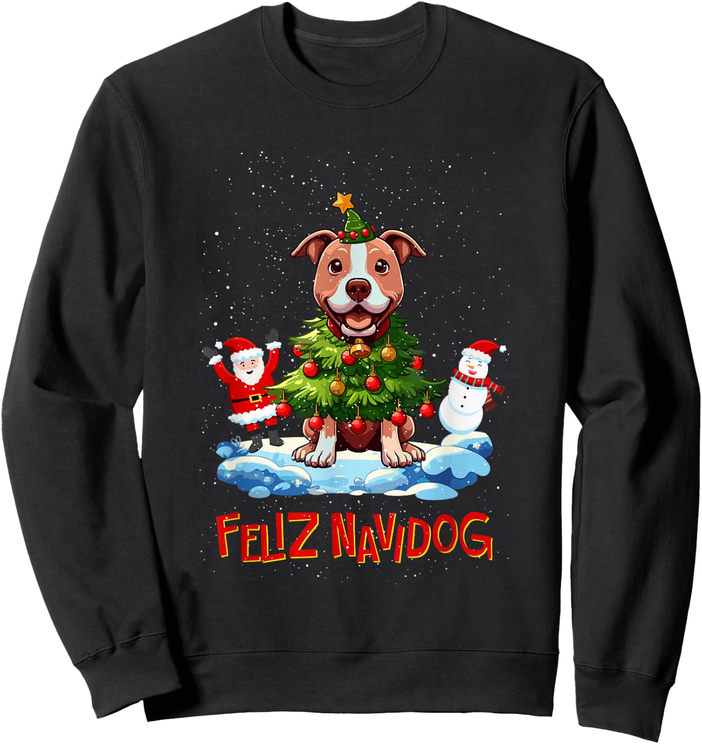 Pitbull Pittie Merry Christmas Tree Lights Dog X-Mas Dogs Sweatshirt - Sweatshirt | Black