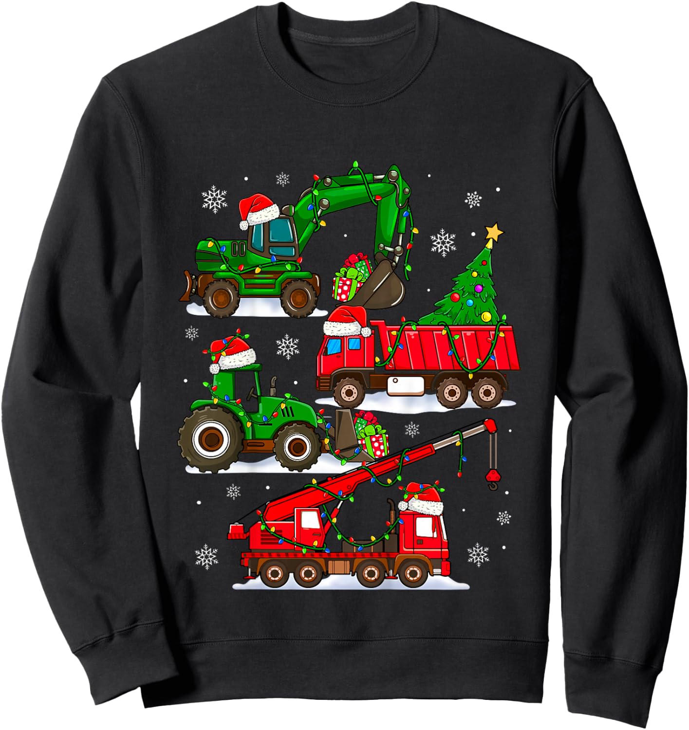 Kids Christmas Crane Truck Construction Santa Toddler Kids Boys Sweatshirt - Sweatshirt | Black