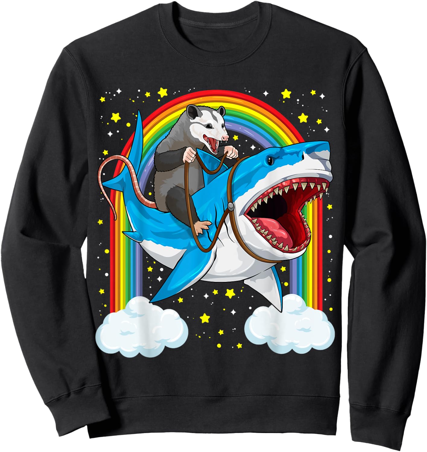 Funny Opossum Riding Shark Possum Trash Marsupial Mashup Sweatshirt - Sweatshirt | Black
