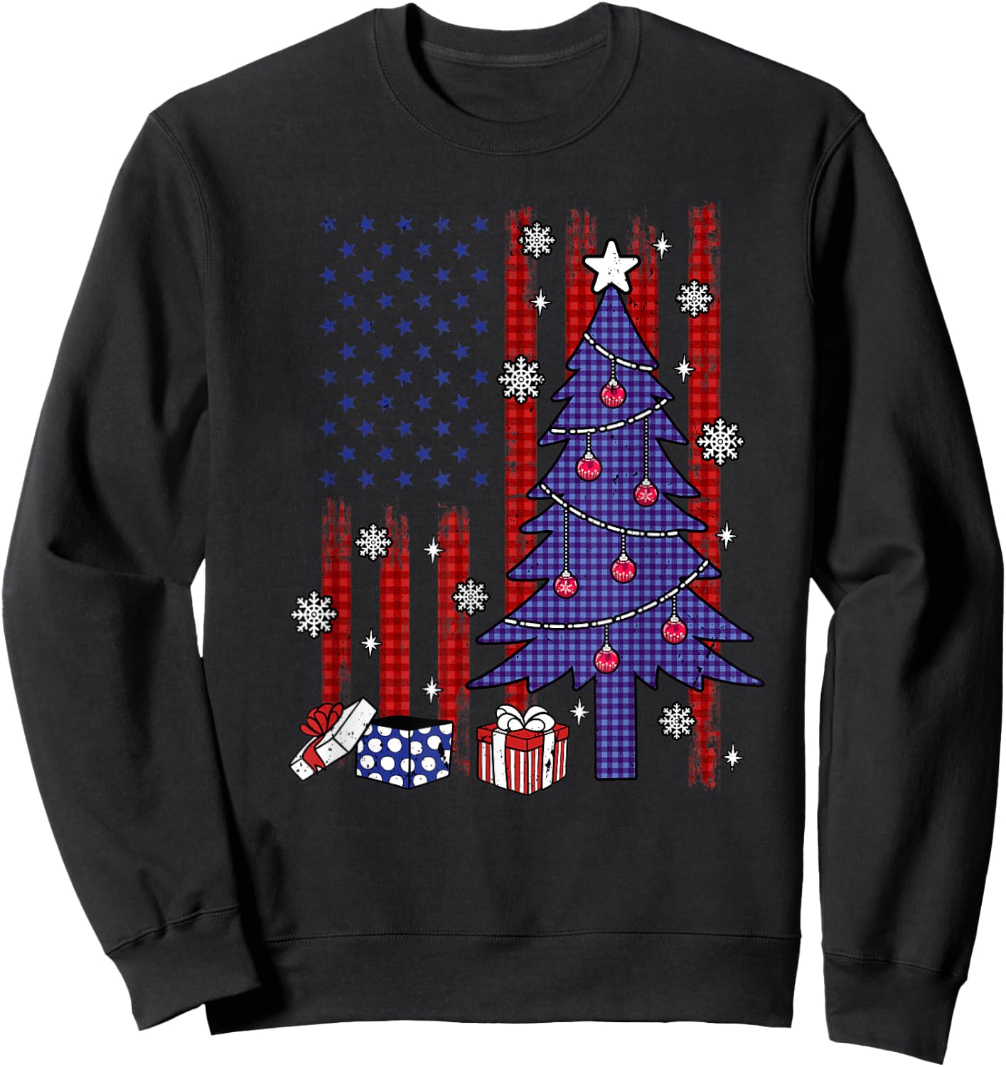 American Christmas Flag Patriotic Family Holiday Party Sweatshirt - Sweatshirt | Black