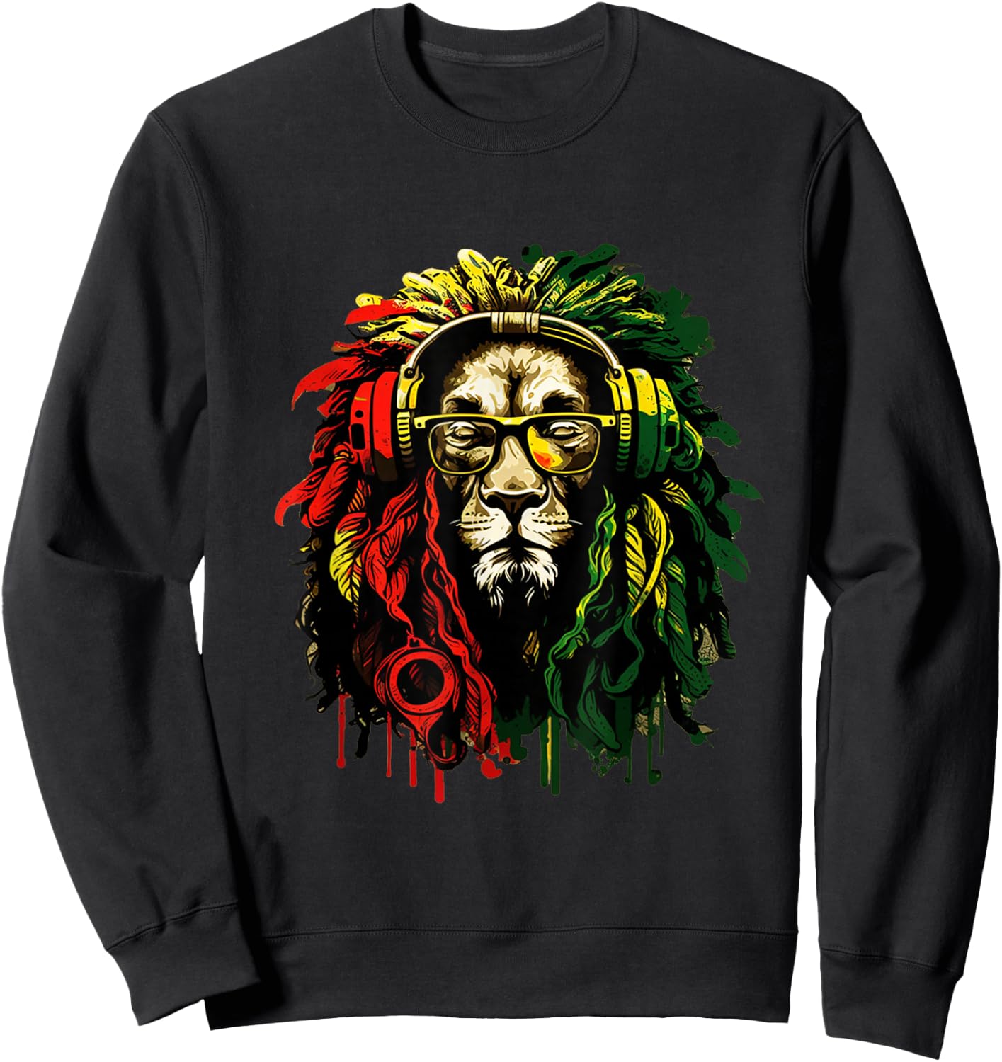 Rasta Reggae Music Headphones Hippie Reggae Lion Of Judah Sweatshirt - Sweatshirt | Black