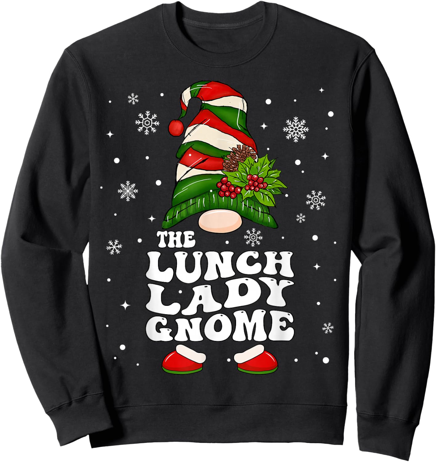 Lunch Lady Gnome Groovy Christmas School Cafeteria Lady Sweatshirt - Sweatshirt | Black