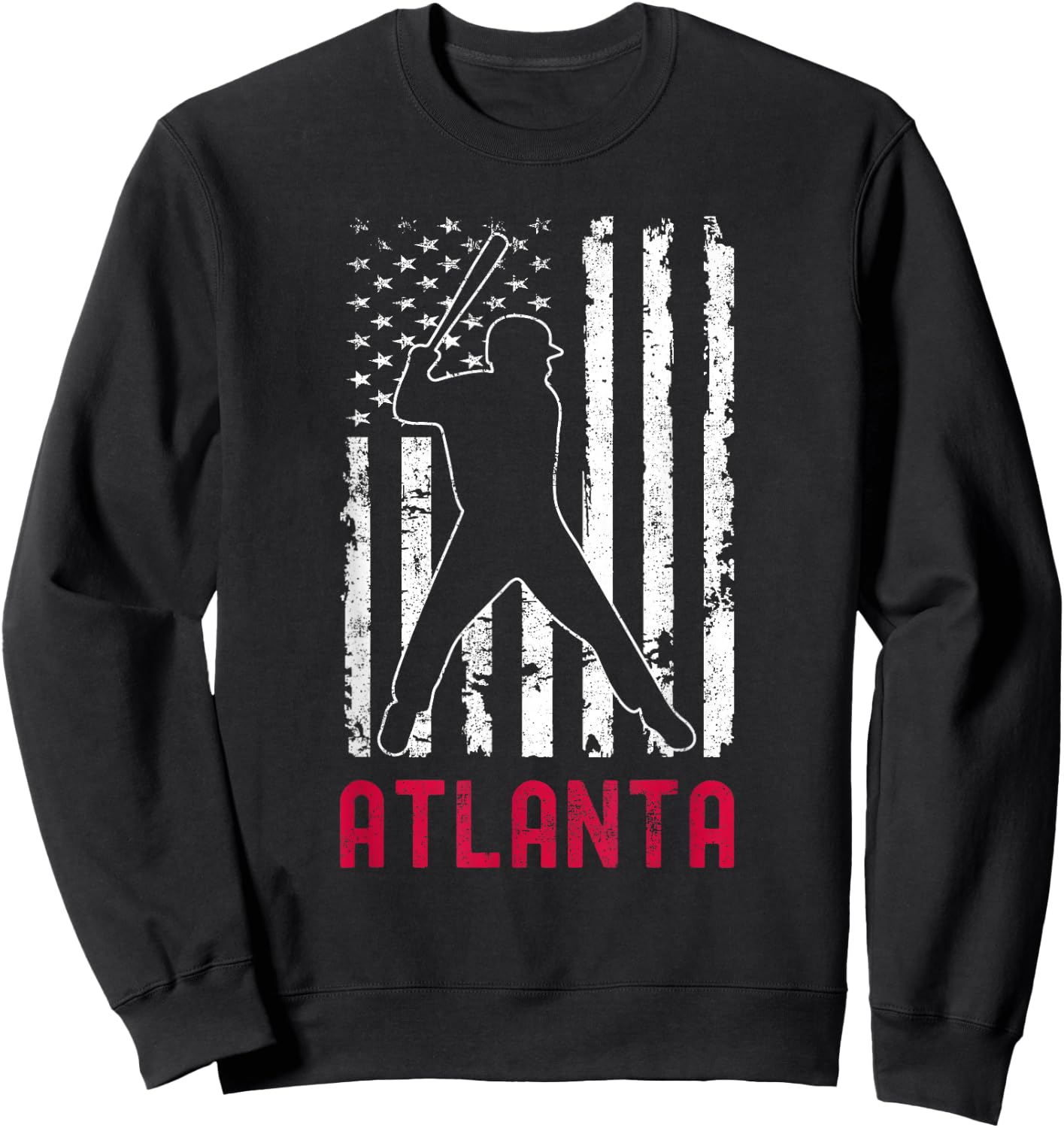 Atlanta American Flag Baseball Weathered Sweatshirt - Sweatshirt | Black