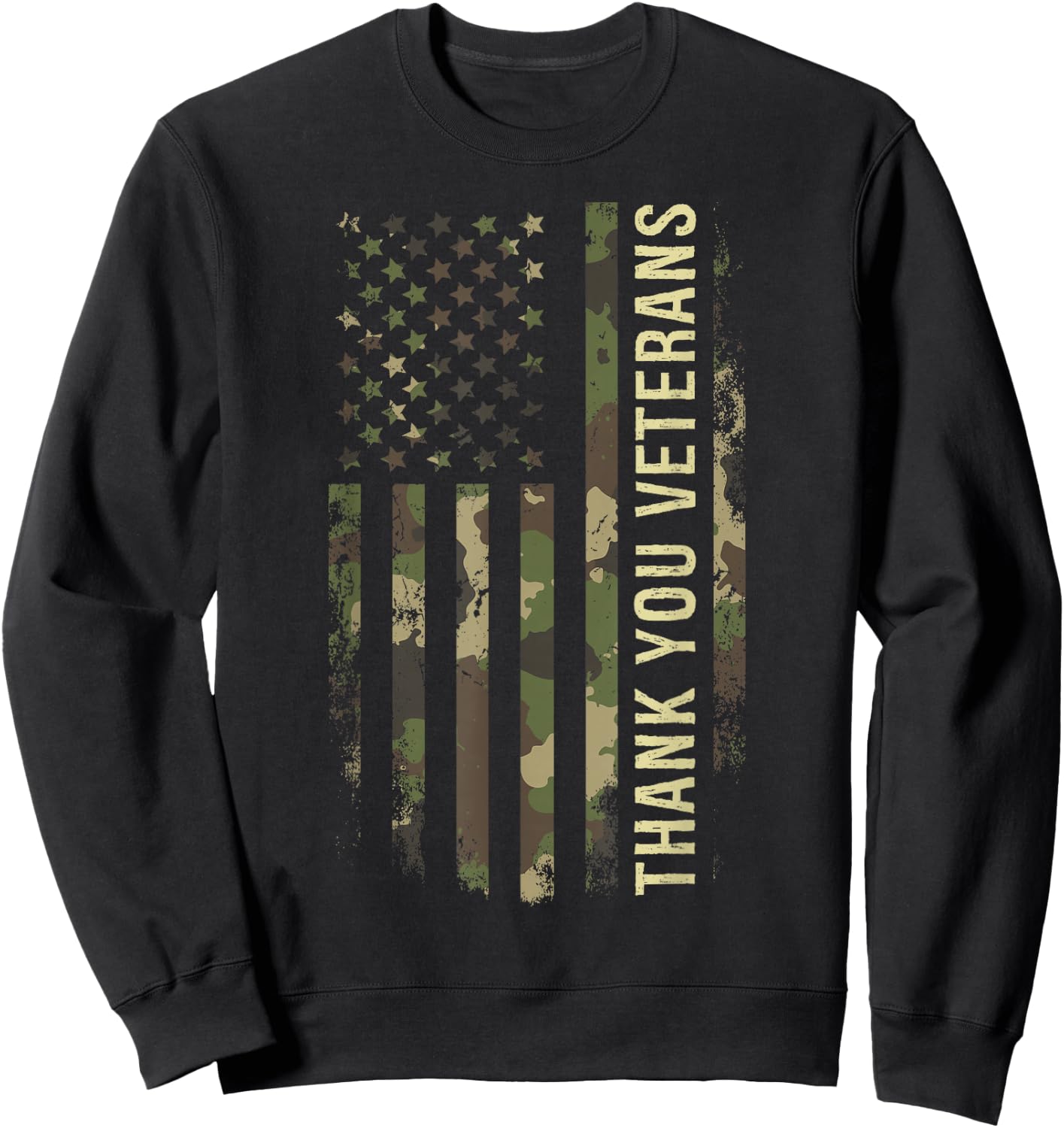 Thank You Veterans Camouflage American Flag Sweatshirt - Sweatshirt | Black