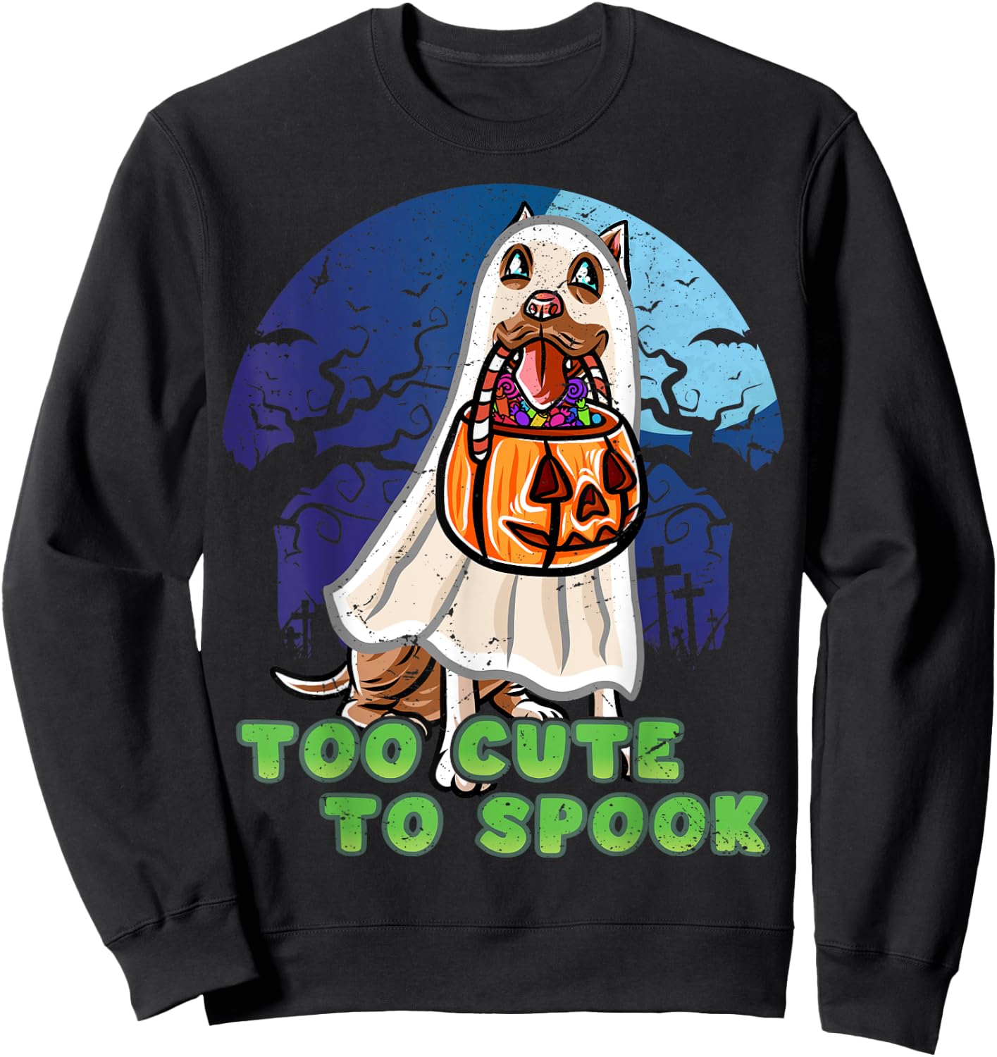 Pitbull Pittie Happy Halloween Costume Ghost Sweatshirt - Sweatshirt | Black