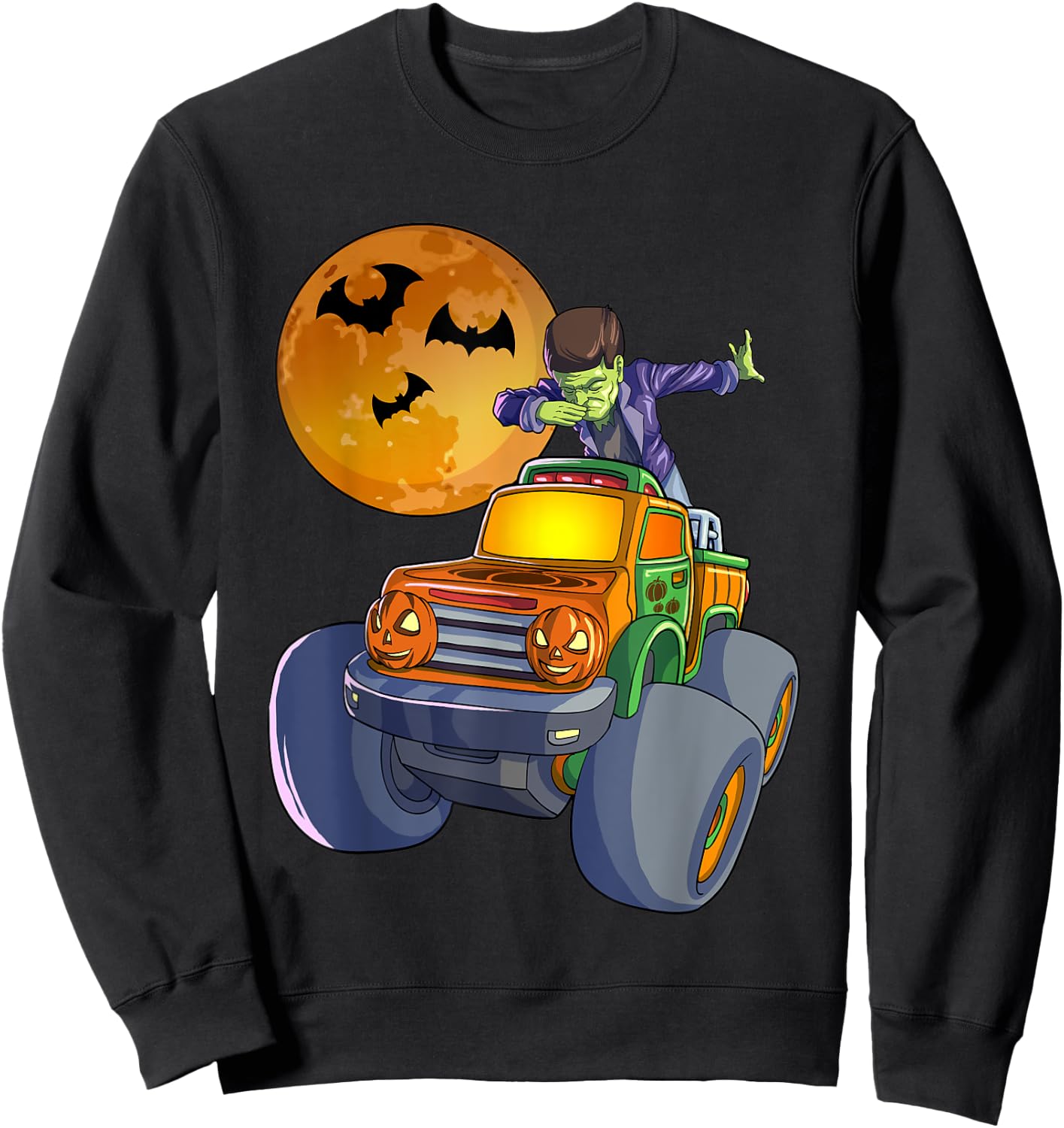 Dabbing Frankenstein Halloween Monster Truck Halloween Sweatshirt - Sweatshirt | Black