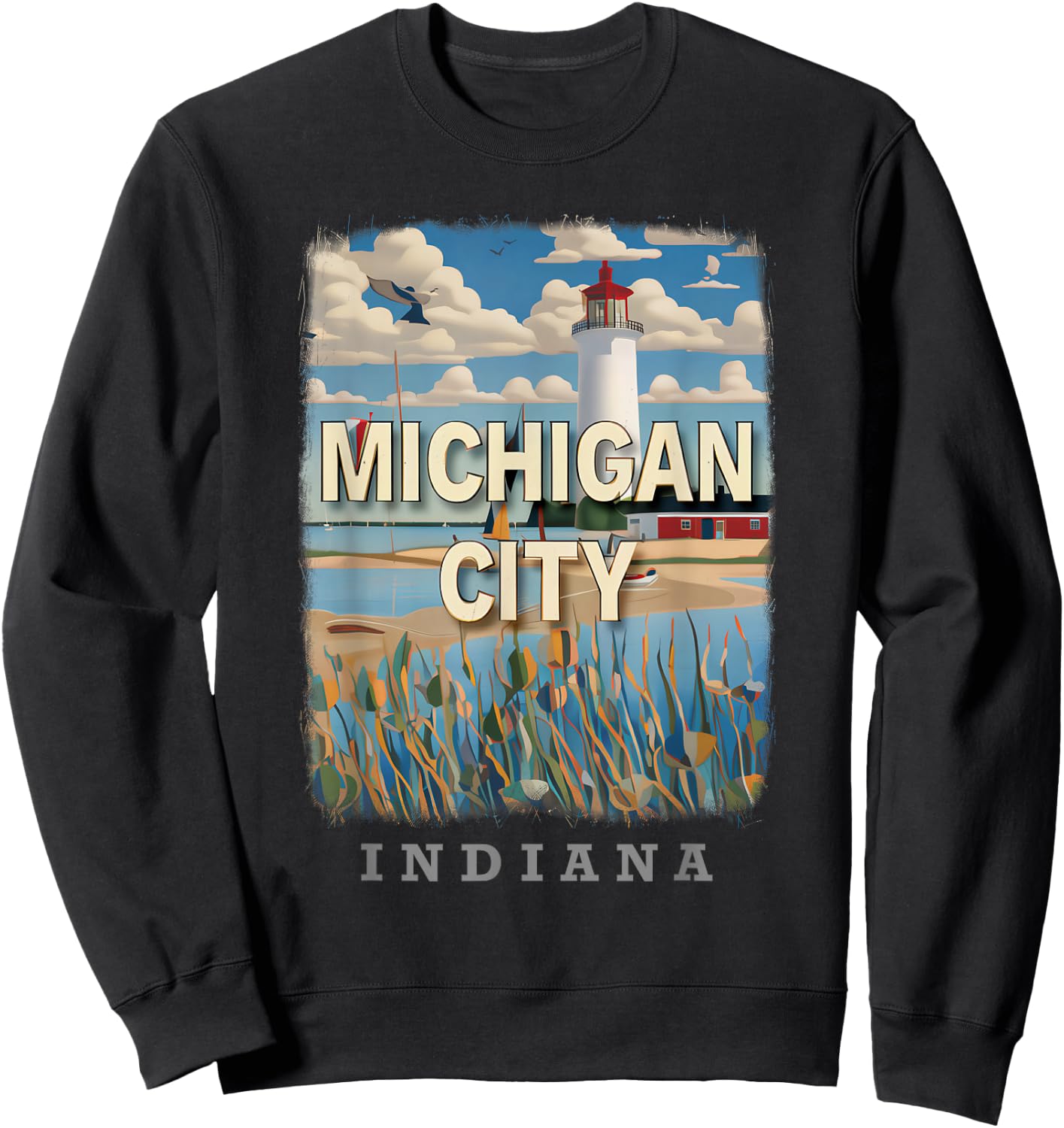 Michigan City Indiana IN Lighthouse Bliss SD701 Sweatshirt - Sweatshirt | Black