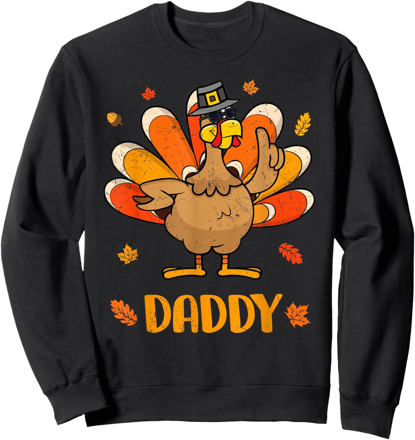 Retro Thanksgiving Daddy Turkey Thankful Fall Family Outfit Sweatshirt - Sweatshirt | Black