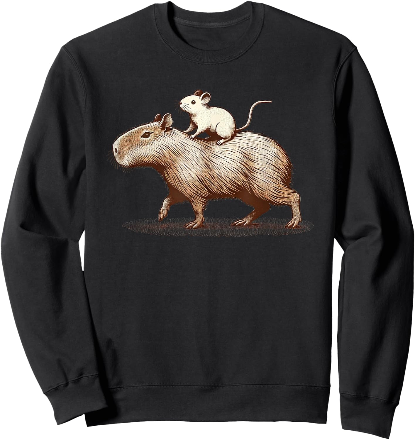 Mouse Riding a Capybara Animal Friends Sweatshirt - Sweatshirt | Black