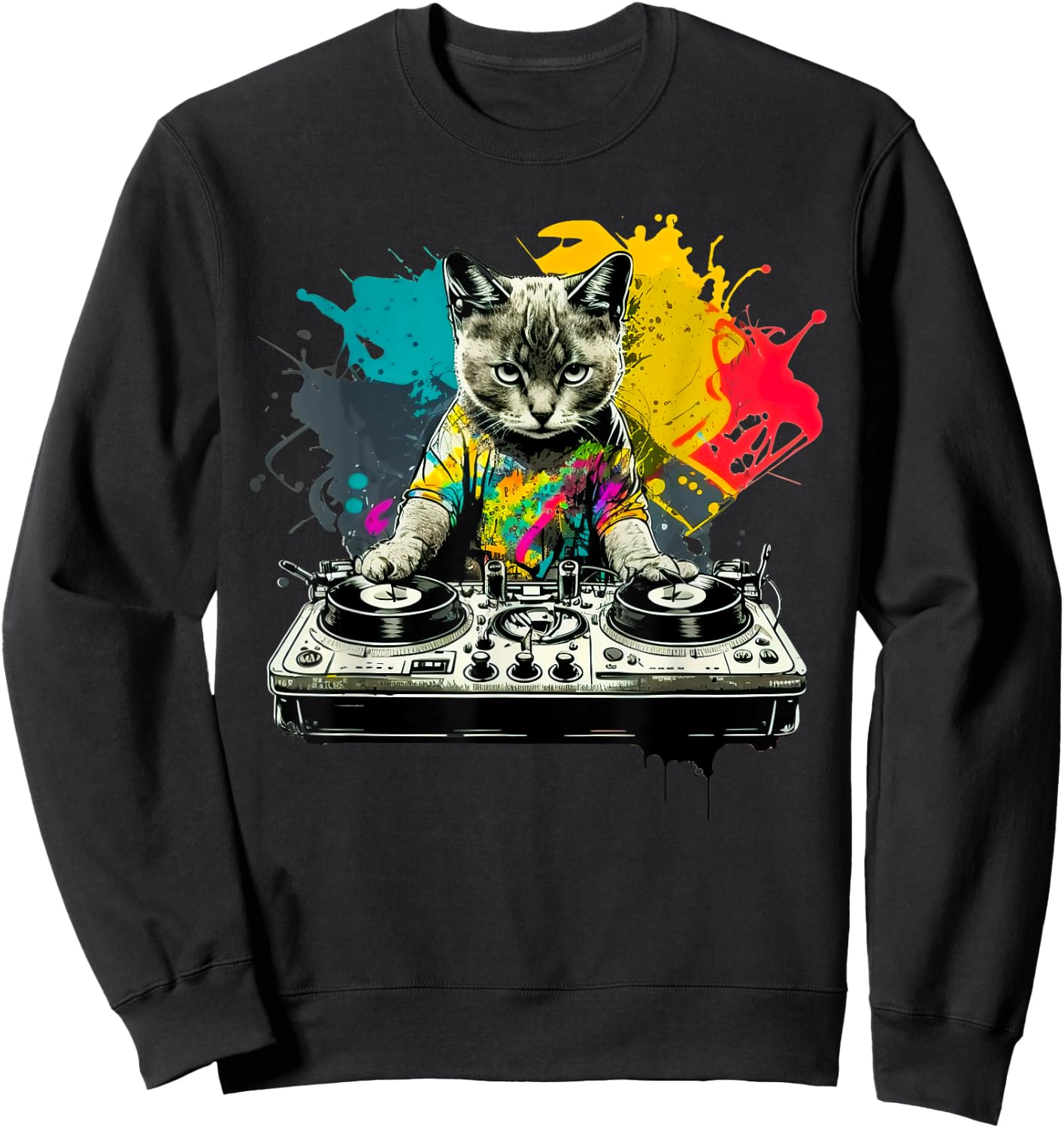 Dj Cat funny house music cat music lover Sweatshirt - Sweatshirt | Black